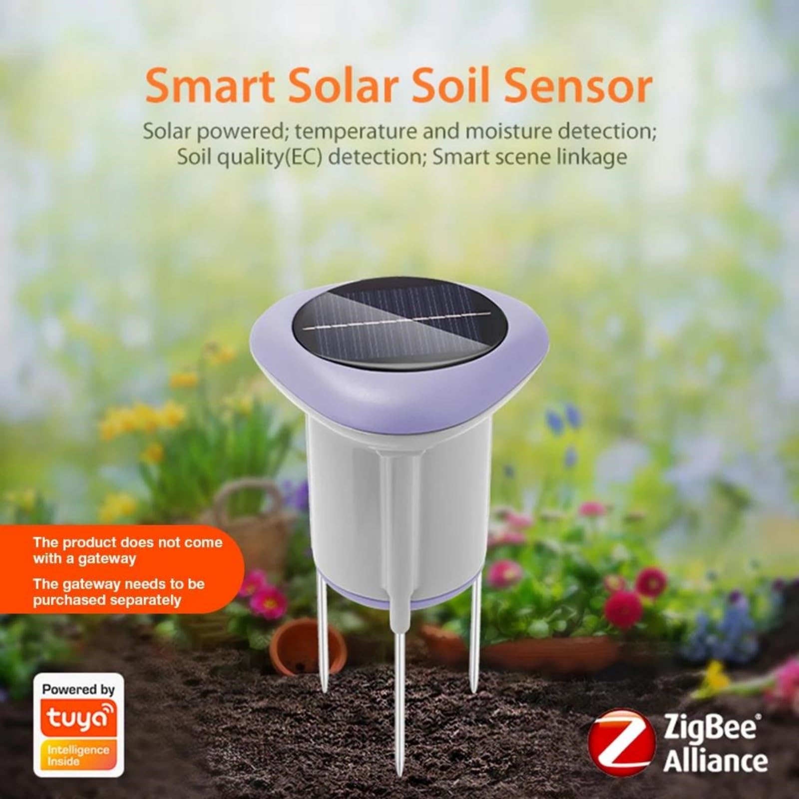 Medidor De Humedad del Suelo, Sensor Solar Inteligente Tuya Inalámbrico De Suelo, Medidor De Temperatura Y Humedad del Suelo, Controlado por App, Termómetro De Suelo para Jardín