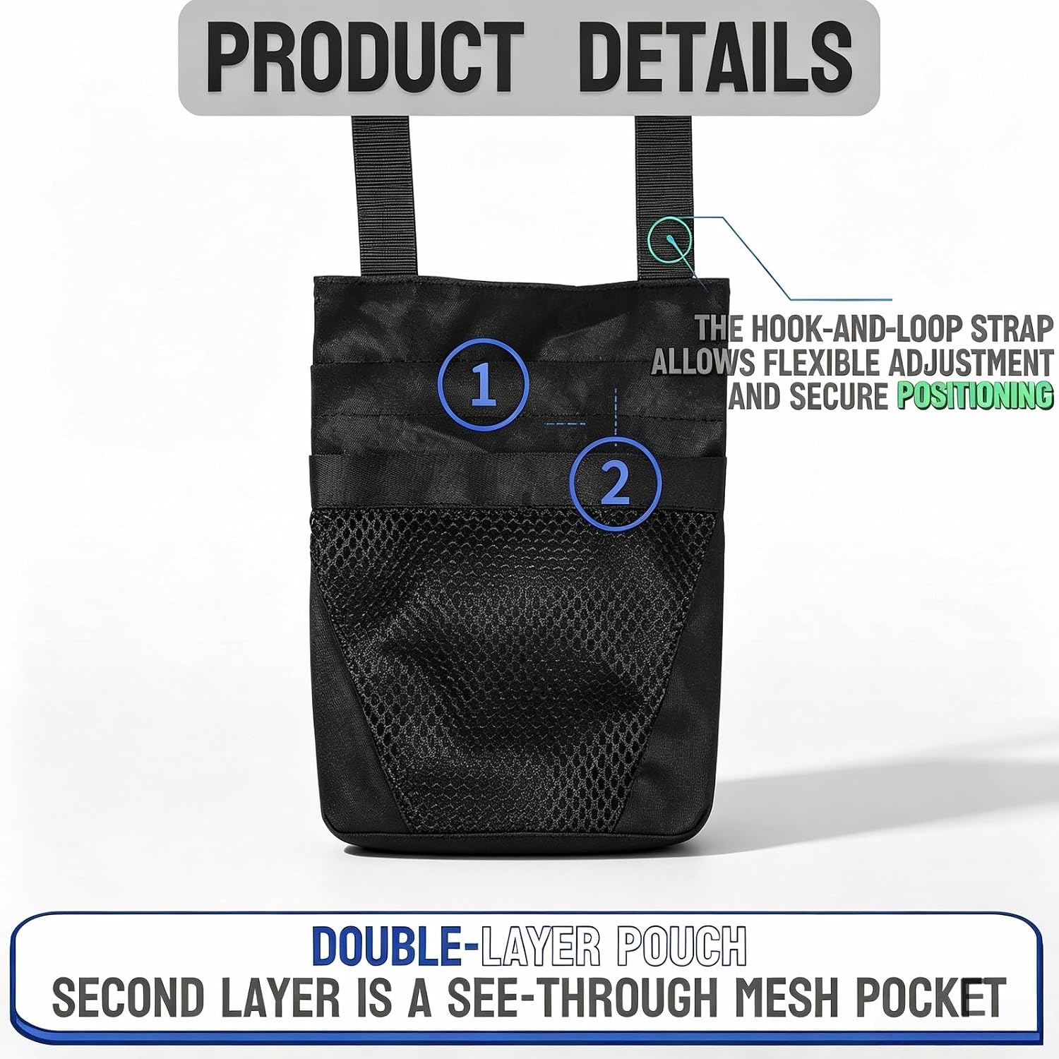 Wheelchair Phone Pouch, Adjustable Armrest Side Bag for Wheelchairs, Phone Holder for Walker and Mobility Scooters, Durable Wheelchair Side Bag and Phone Holder Accessory (Black)