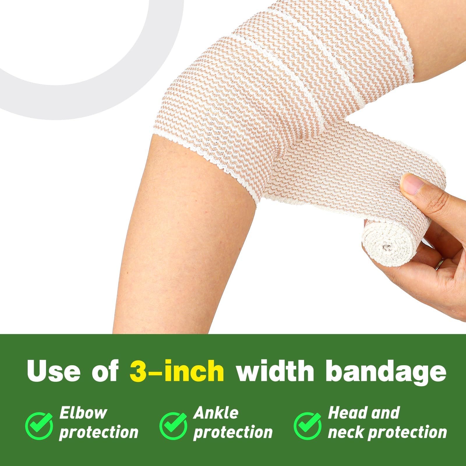AZEN Paquete de 10 vendajes elásticos de 3 pulgadas, vendajes de compresión para piernas, tobillo, rodilla, barriga, cuerpo, vendas de linfedema para piernas, sin látex