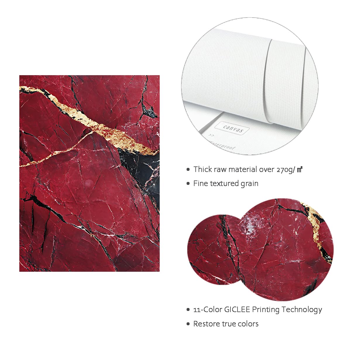 Stampa su tela marmo rosso nero moderno senza cornice 75x100cm