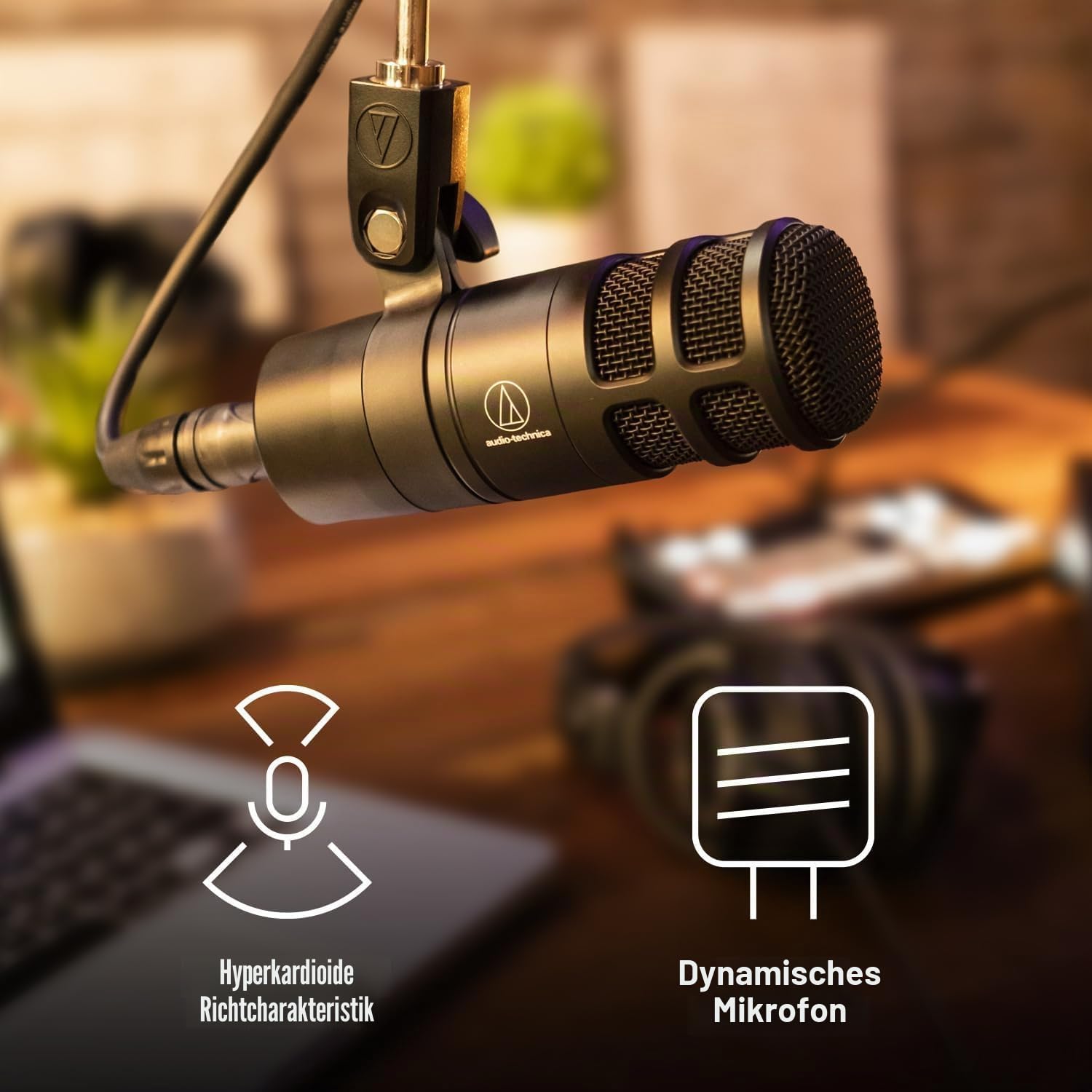 Audio-Technica 2040 Dynamisches Podcast-Mikrofon mit Hypernierencharakteristik Schwarz