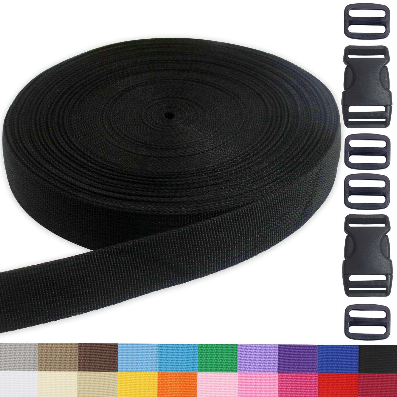 Correa negra de polipropileno de 1 pulgada, 20 yardas, correas de mochila de polietileno resistente para escalada, al aire libre, interiores, manualidades, bolsas de bricolaje, reemplazo de silla de
