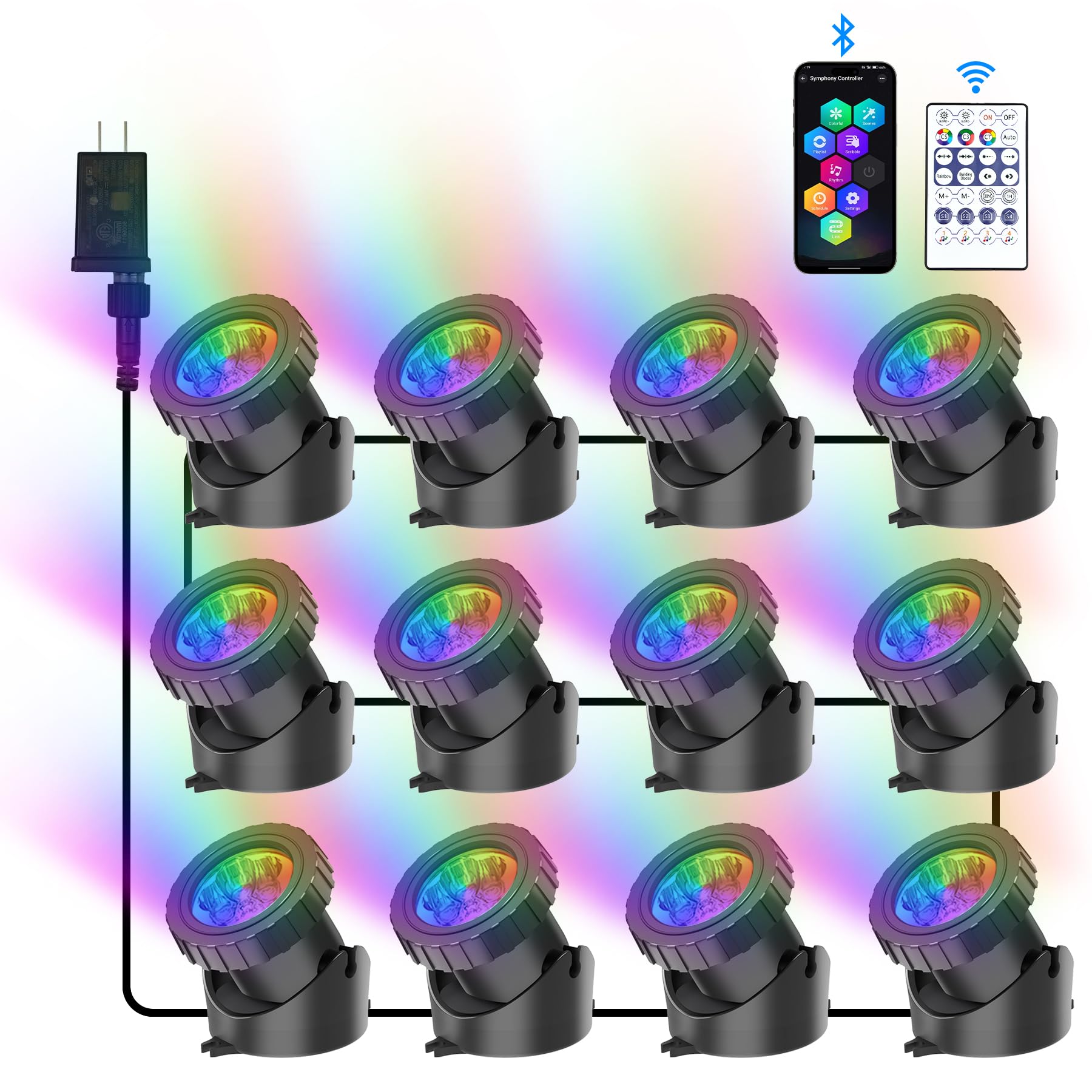 RGB Underwater Pond Lights, Super Bright LED Submersible Fountain Light Colored Landscape Spotlights, Bluetooth APP Control IP68 Waterproof for Fish Aquarium Tank Garden Yard Pool (Set of 12)
