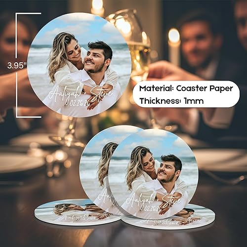 Miniatura 2 de Custom Coasters – Personalized Wedding Coasters for Drinks with Logo or Photo – Reusable Customized Full Color Print Drink Coaster for Weddings,