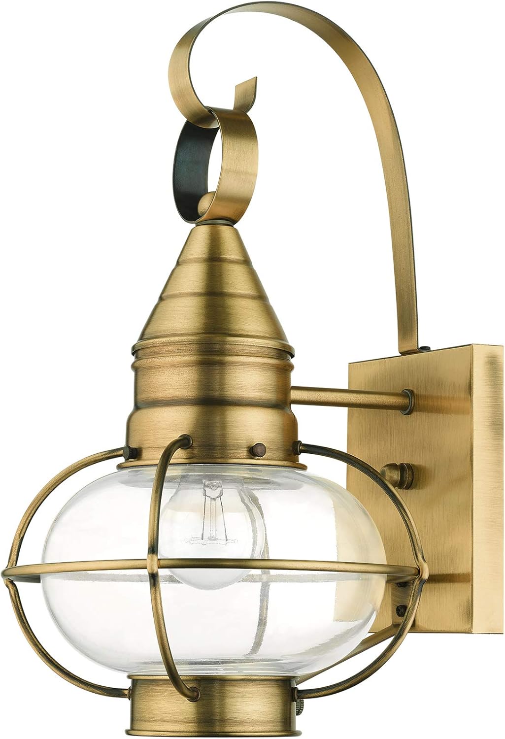 Livex Lighting 26901-01 Newburyport Collection 1-Light Outdoor Wall Lantern with Clear Glass, Antique Brass, 8.75 x 14.75