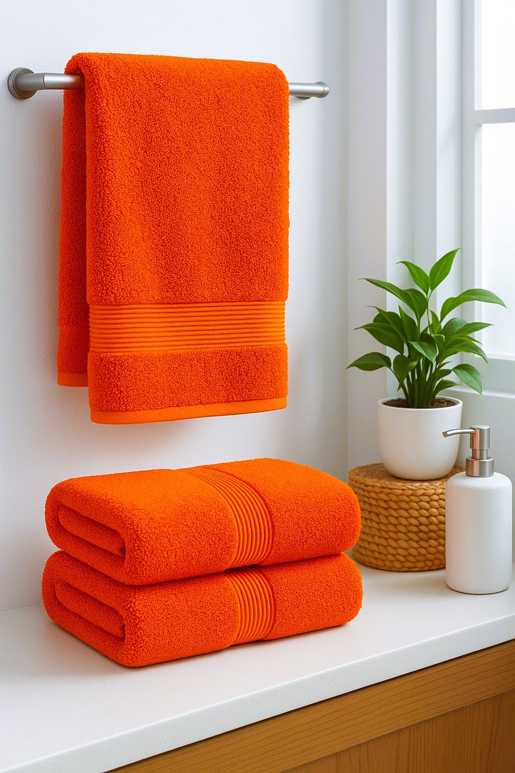 Diamond Tex Extra Large Jumbo Bath Sheet with Hanging Loop (100 x 200 cm, Orange) - 100% Cotton 600 GSM Highly Absorbent Quick Dry Bath Towel - Super Soft Hotel Quality Shower Towel