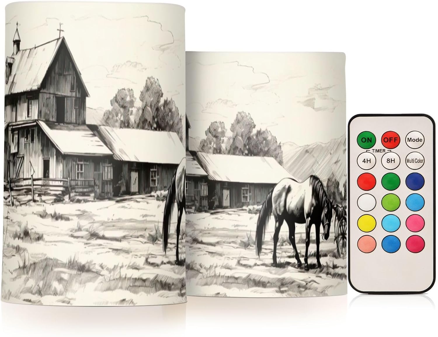Farm Horse Flameless Candles 2 Pack LED Candles Flickering Realistic with Remote Timer, Battery Operated Candle for Home Holiday Decor, H: 4"/5" x D: 3"