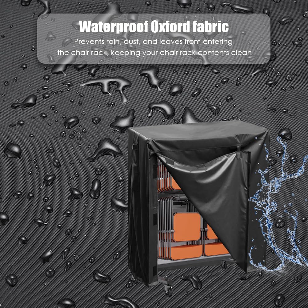 Folding Chair Rack Cover Waterproof Metal Chair Rack Cover with Side Access & Vent Mesh Dust Protection for Outdoor Folding Chair Storage, Easy Clean & Foldable (Black, 75"L x 37"W x 80"H)