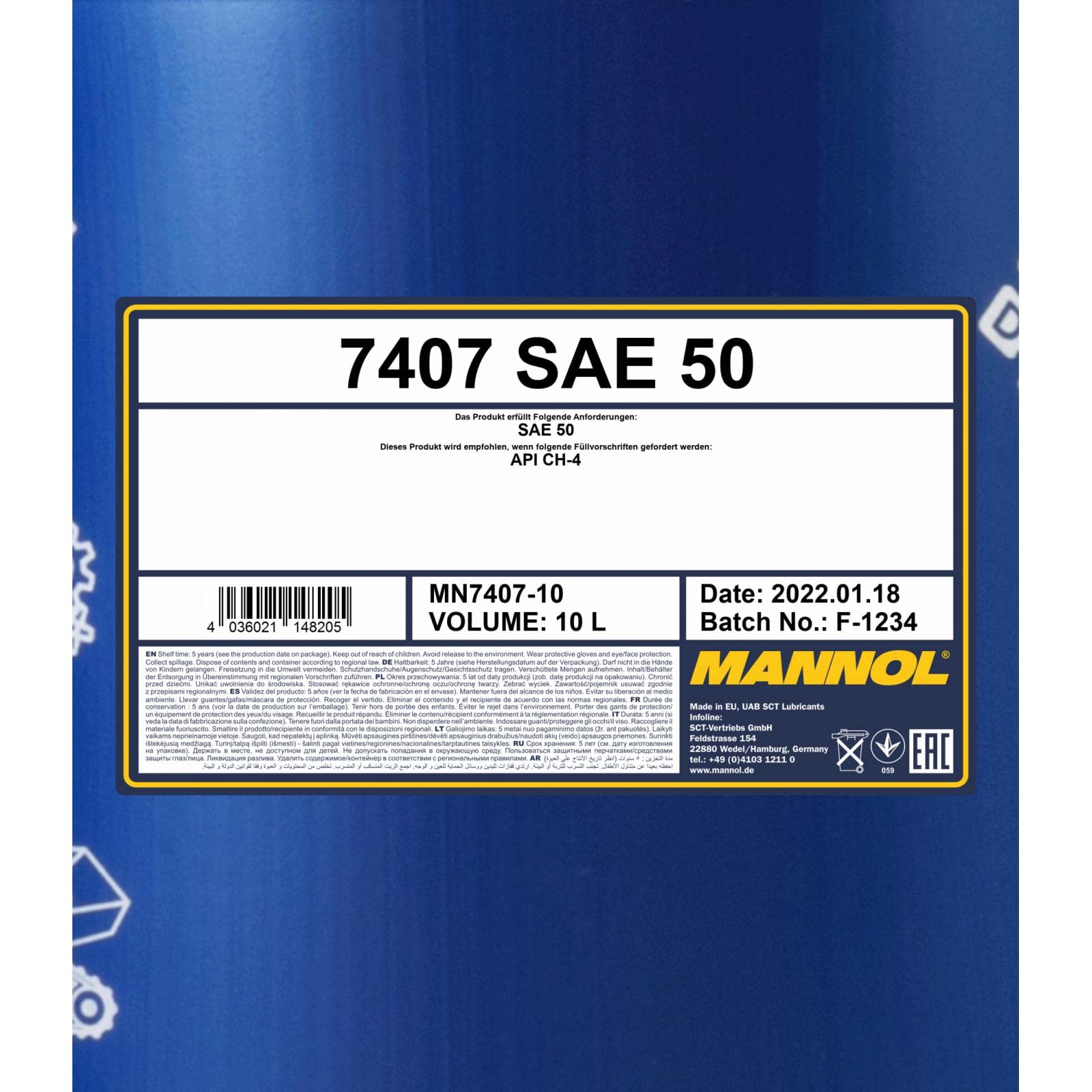 MANNOL 7407 Einbereichsmotorenöl SAE 50, mineralisch für Diesel, 10L | Nach API CH-4, für Lkw, Bau- und Landmaschinen, Boote und Oldtimer, hoher Verschleiß- und Korrosionsschutz ab -15 °C