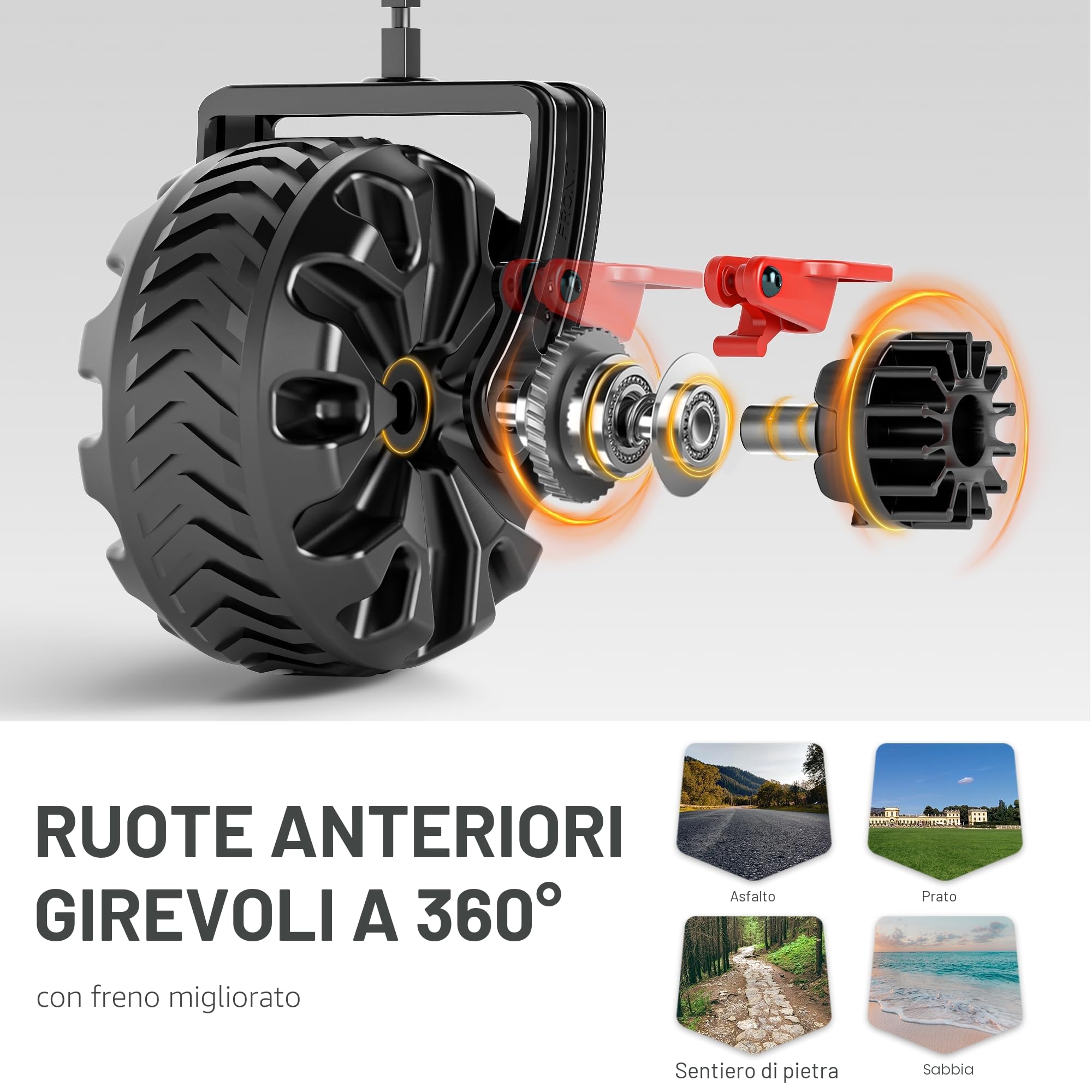 TIMBER RIDGE Carrello Spiaggia Ruote Grandi con Freno Carrello Pieghevole Trasporto Braccioli Regolabili e Tasche Laterali per Rimorchio Giardino Campeggio all'aperto Ogni Tipo di Terreno