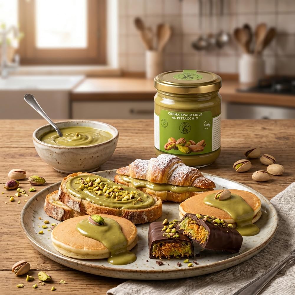 Veggy Duck - Crema de Pistacho (200g) | Con 45% Pistachos | Sabor Dulce | Comida Artesanal Italiana Gourmet | Ideal para Desayunos y Postres