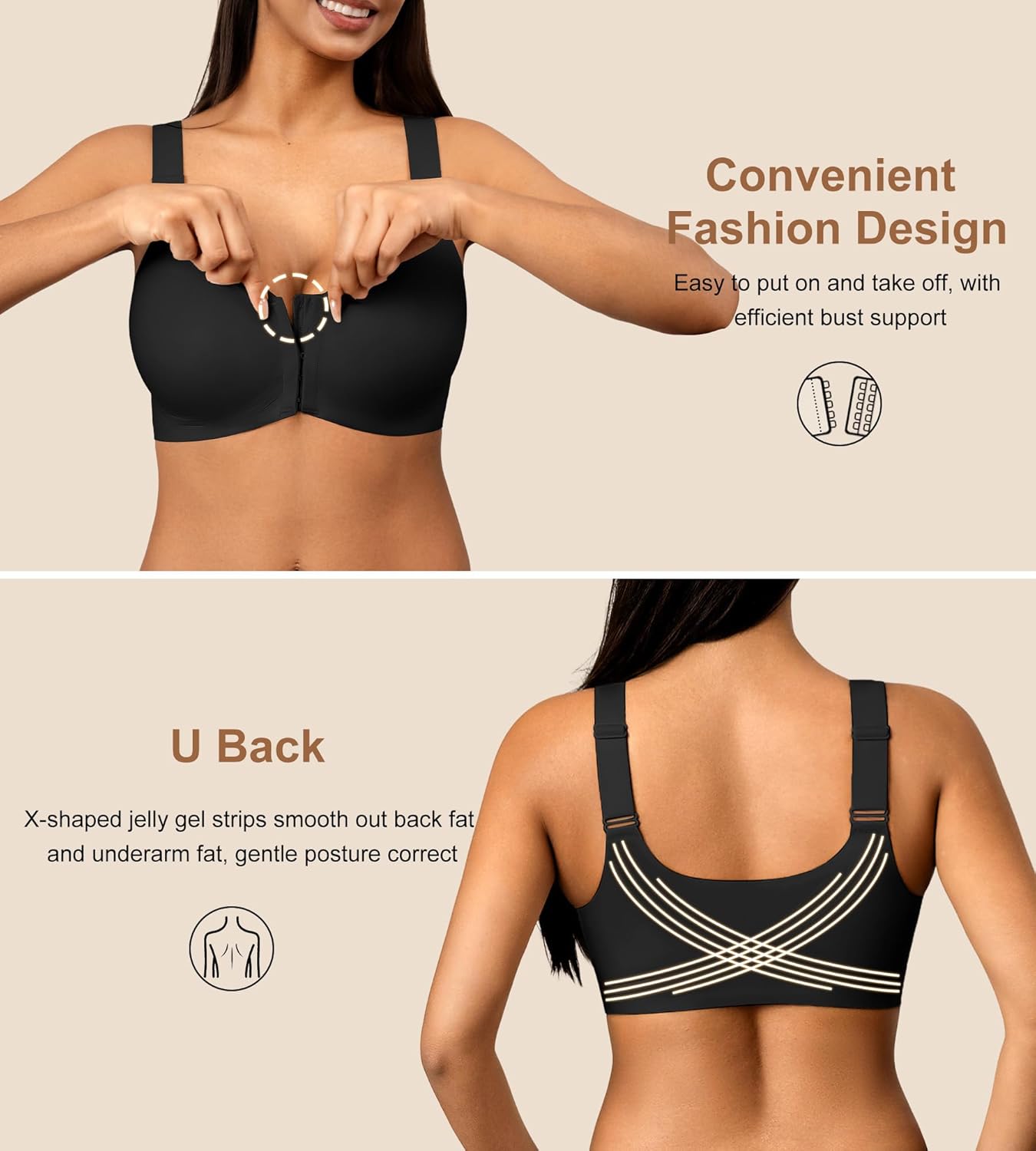 SHARICCA Women's Jelly Front Closure Bra Wireless Full Coverage Widen Strap Padded Posture Corrector Bra - Image 3