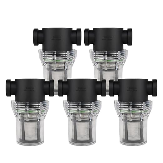SEAFLO 1/2" Female NPT in-Line Strainer with 100 Mesh Stainless Steel Filter Screen – Clear Bowl for Easy Cleaning | Model SF-ST-12 (5-Pack)