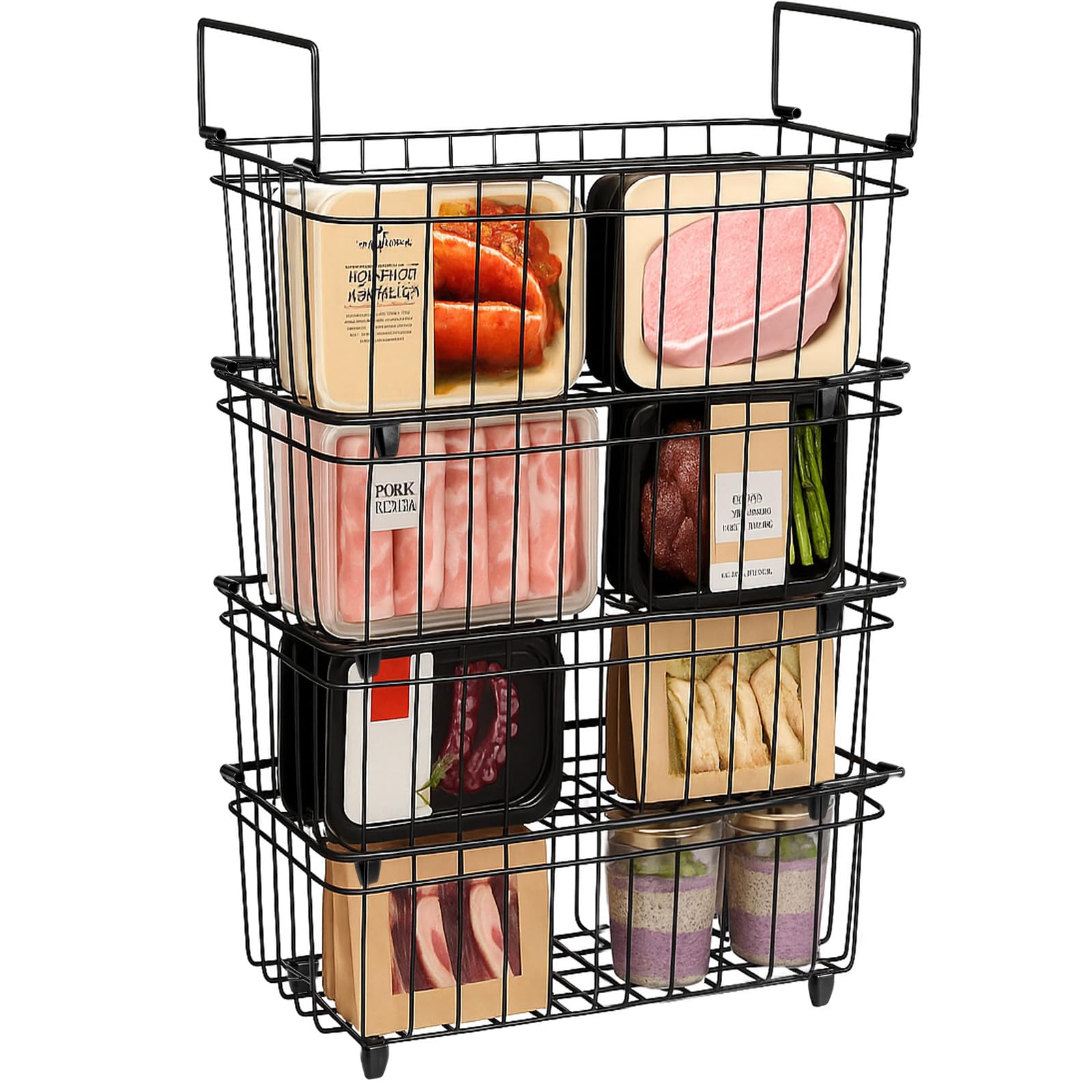 Freezer Baskets 4-Pack Freezer Baskets for Chest Freezers for Chest Freezer – Chest Freezer Baskets Organize and Store Food with Handles Improved Air Circulation for Freshness Black