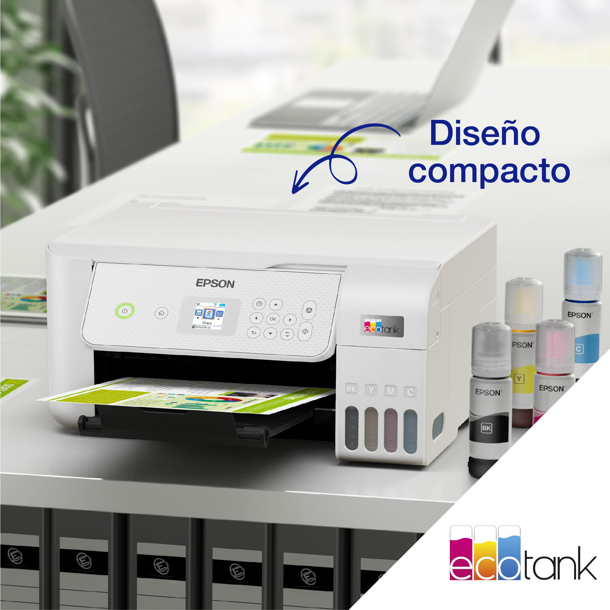 Epson EcoTank ET-2876 Impresora de Depósito de Tinta | Para Uso Intensivo en Hogar | Wi-Fi | A4 | Imprimir, Copiar, Escanear | Pantalla LCD 3,7cm | Tinta Incluida Para 3 Años