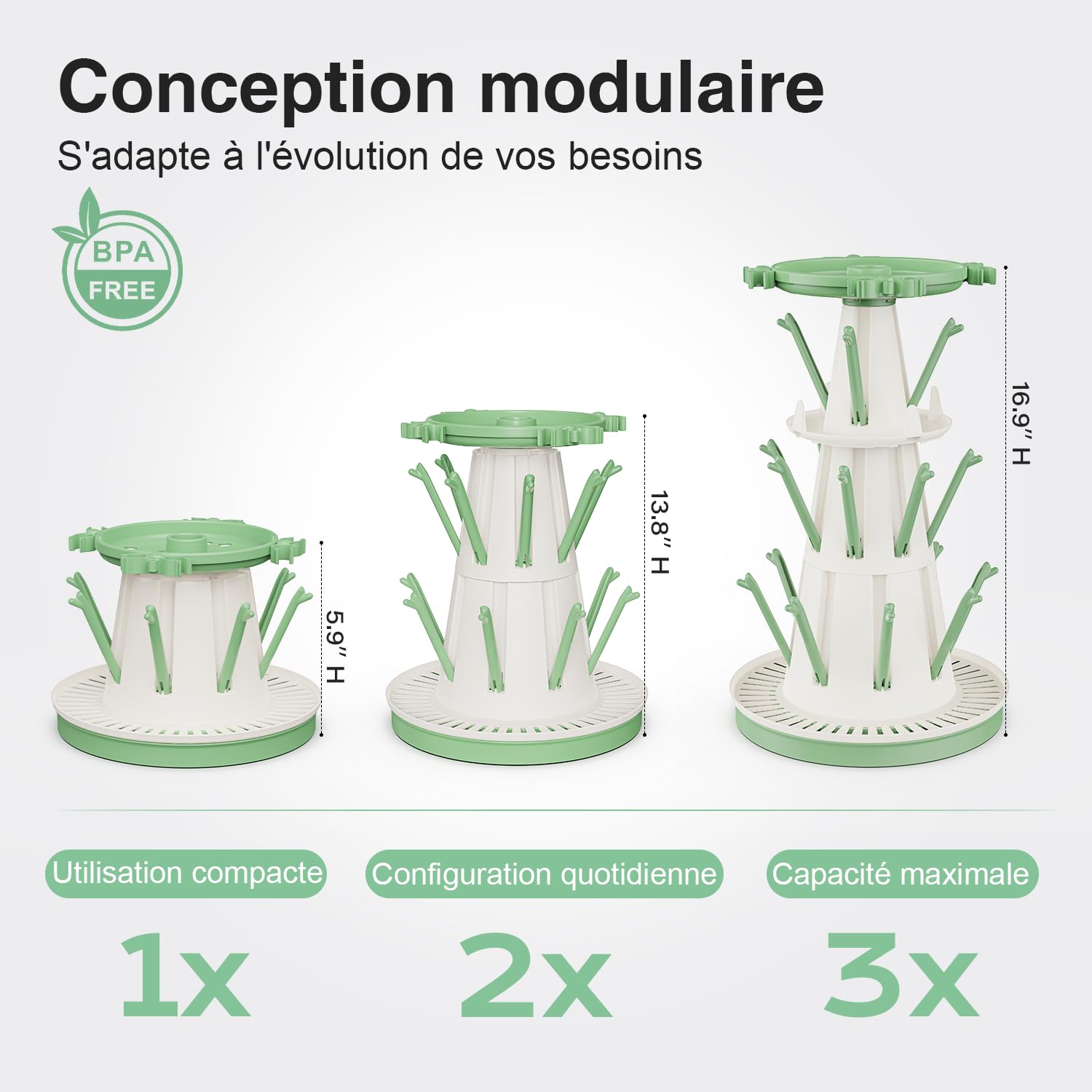 TAZENI Égouttoir à Biberons, 3 Niveaux, 20 Crochets, Tuyau d’Évacuation | Design vertical gain de place, pour tétines, sucettes et pièces de tire-lait, tuyau d’évacuation amovible
