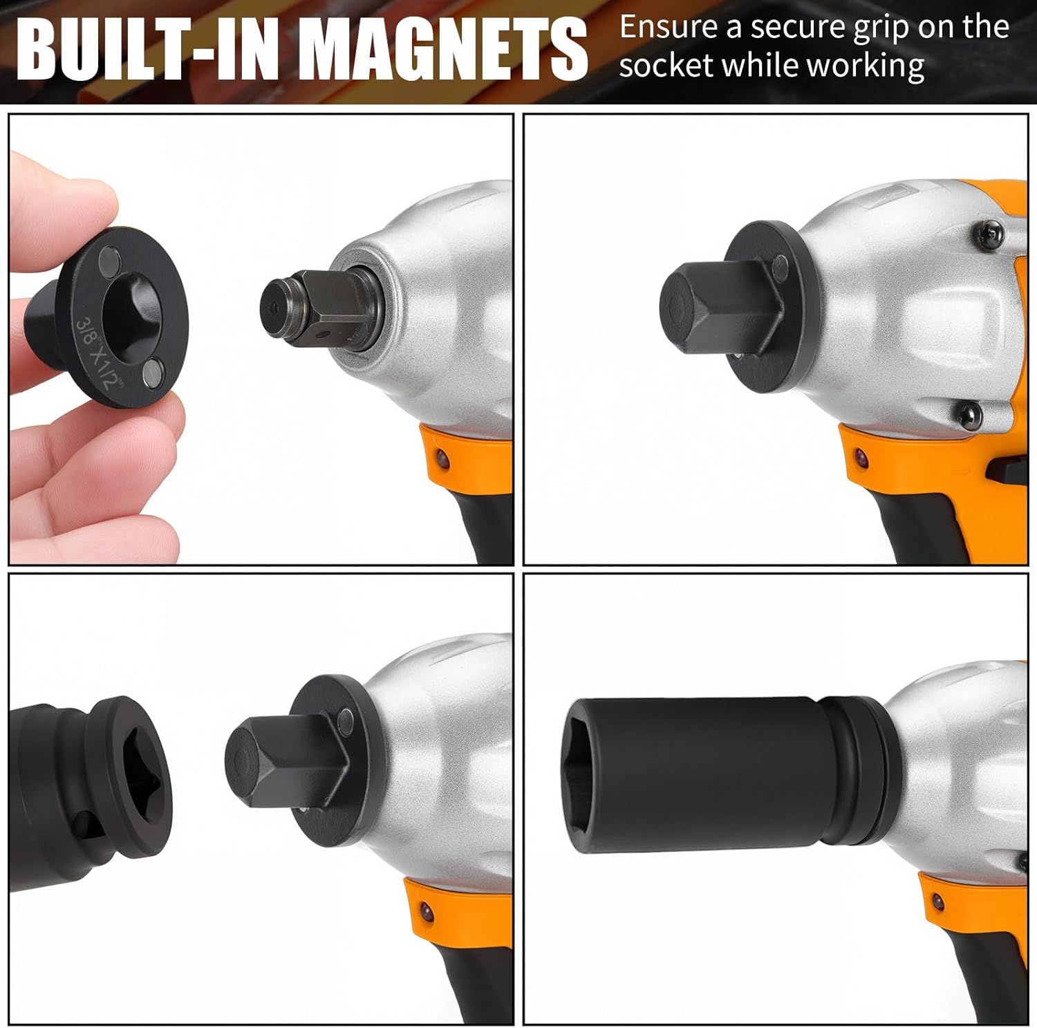 4PCS Low Profile Impact Socket Adapter Set, Low Profile Socket Adapter for Tight Spaces, 3/4" to 1", 1/2" to 3/4", 1/2" | 1/4'' to 3/8", for Automotive & DIY Tools
