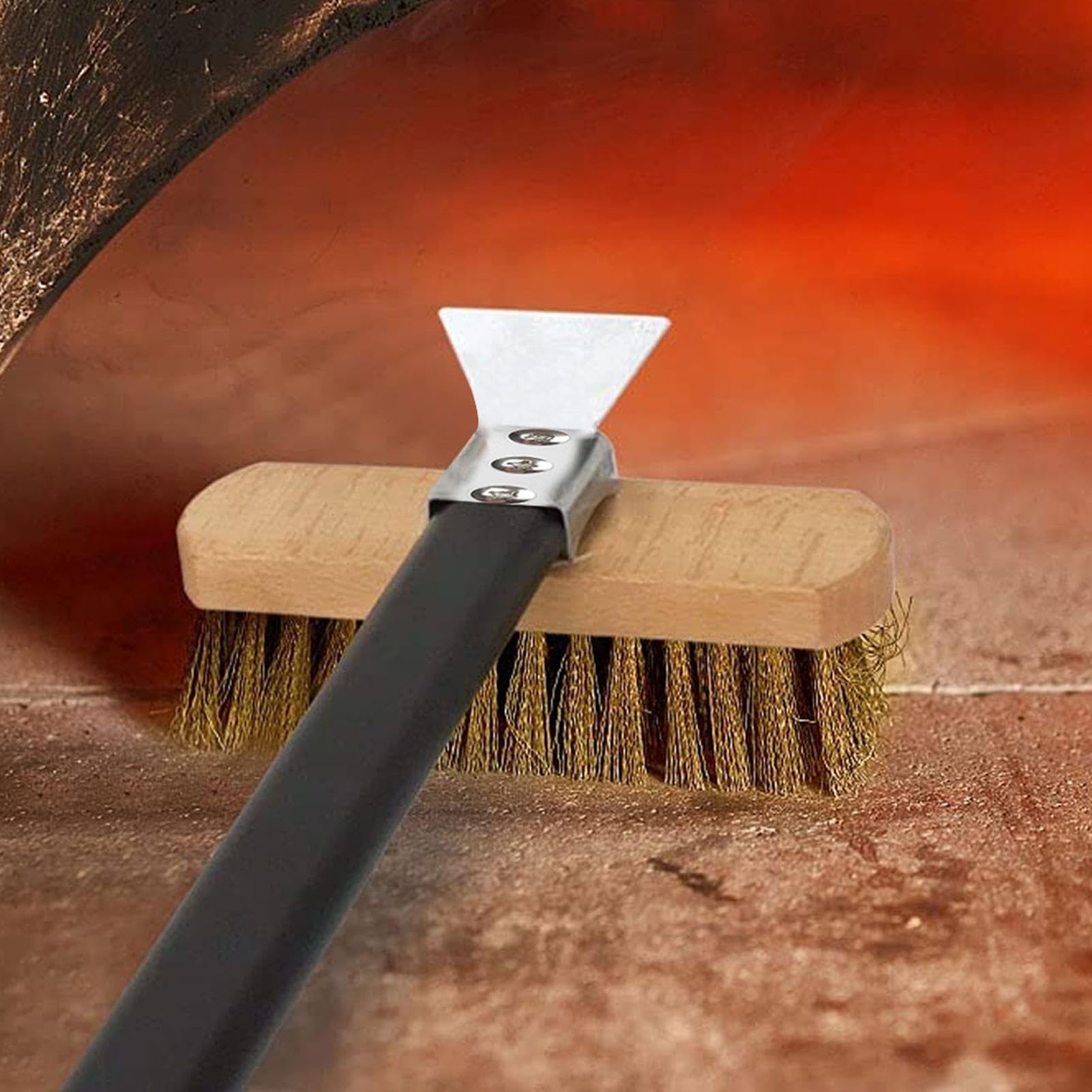 NUTUNI Spazzola Per Forno Per Pizza Con Raschietto, Spazzola Per Griglia Con Setole In Ottone E Manico, Lunghezza Totale 89 Cm O 129 Cm, Accessori Per Forno Per Pizza