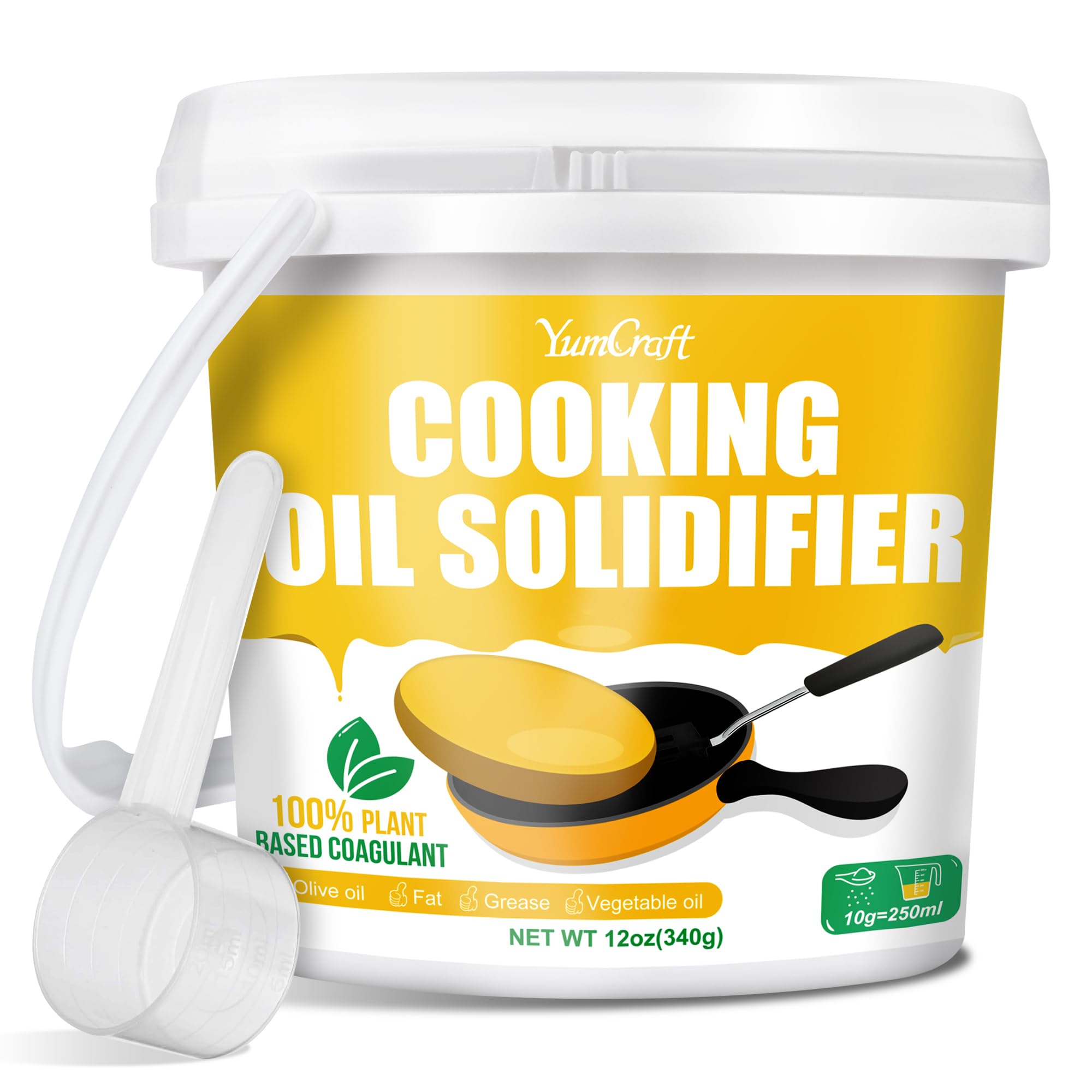 Cooking Oil Solidifier Powder 340g - 100% Plant-Based Grease Hardener, Solidifier Powder Fast Solidifies 8.5L Waste Oil, Frying Oil Disposal for Kitchen Vegetable Oil Cleanup & Oil Stain Removal