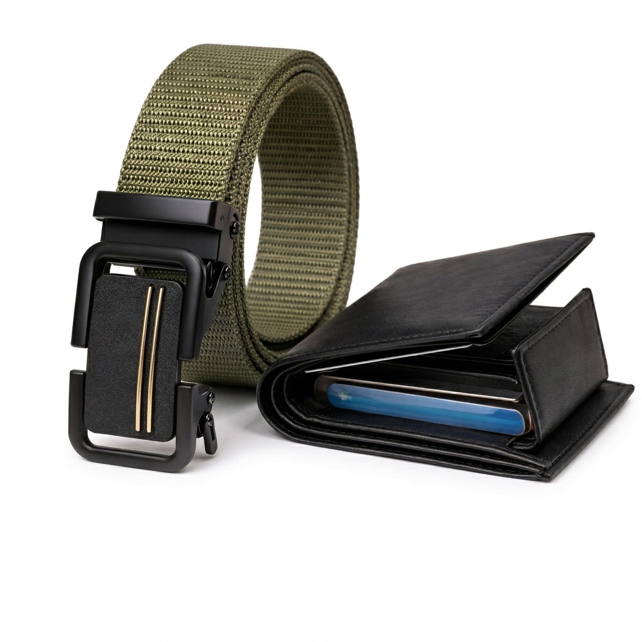 Men's Maroon Canvas Belt with Gold Eagle Dial Buckle & Rich Brown Wallet Combo-image-1