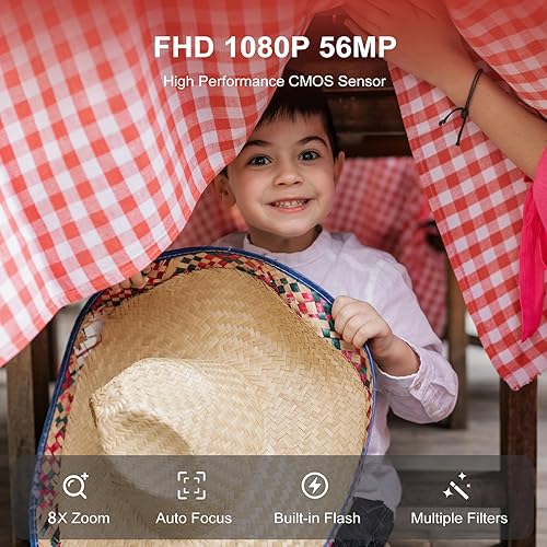 Miniatura 2 de Cámara digital FHD 1080P para niños, cámara digital compacta para niños con tarjeta de memoria de 32 GB, 2 baterías, naranja y blanco
