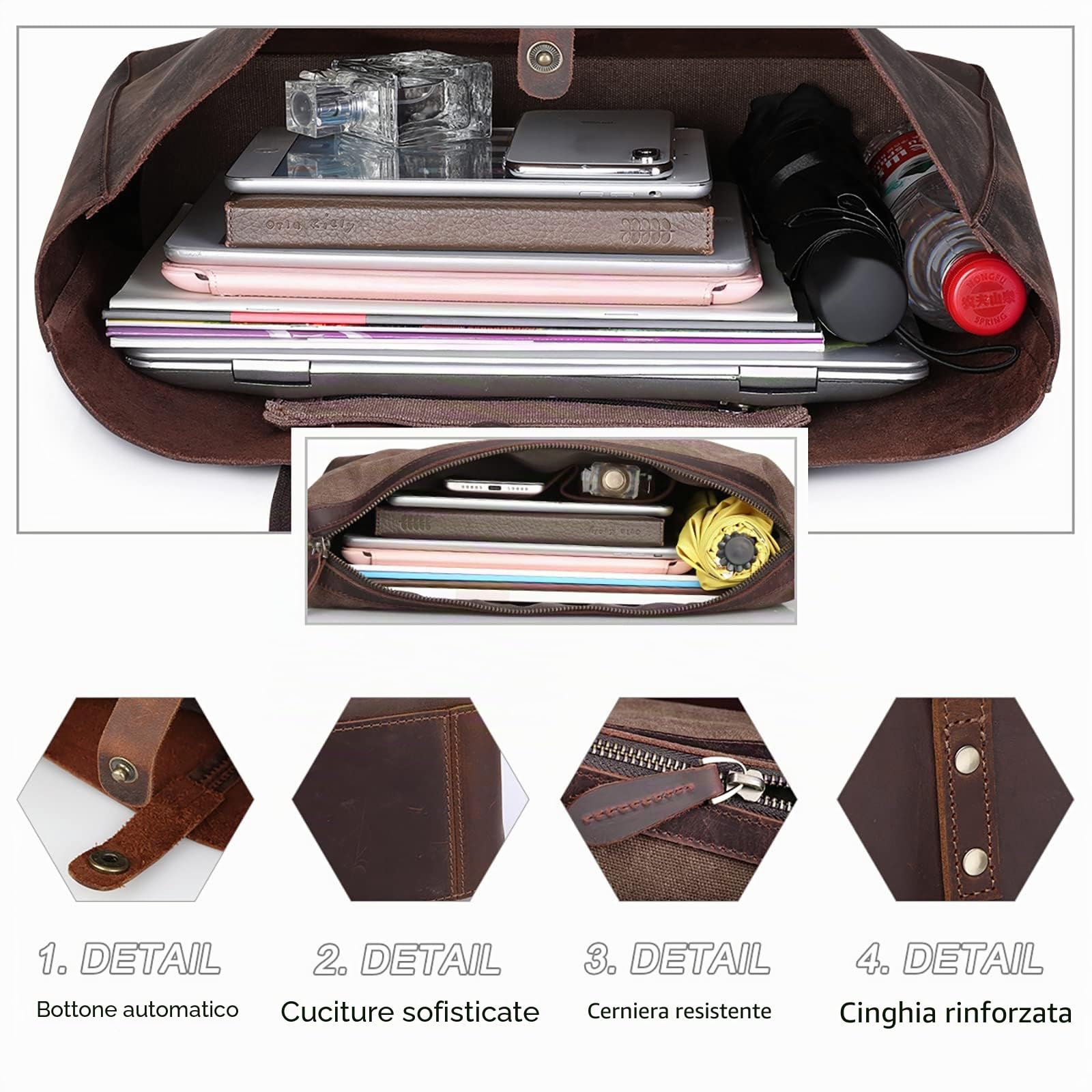 S-ZONE Donna Borsa a Tracolla Vintage Pelle di Cavallo Pazzo