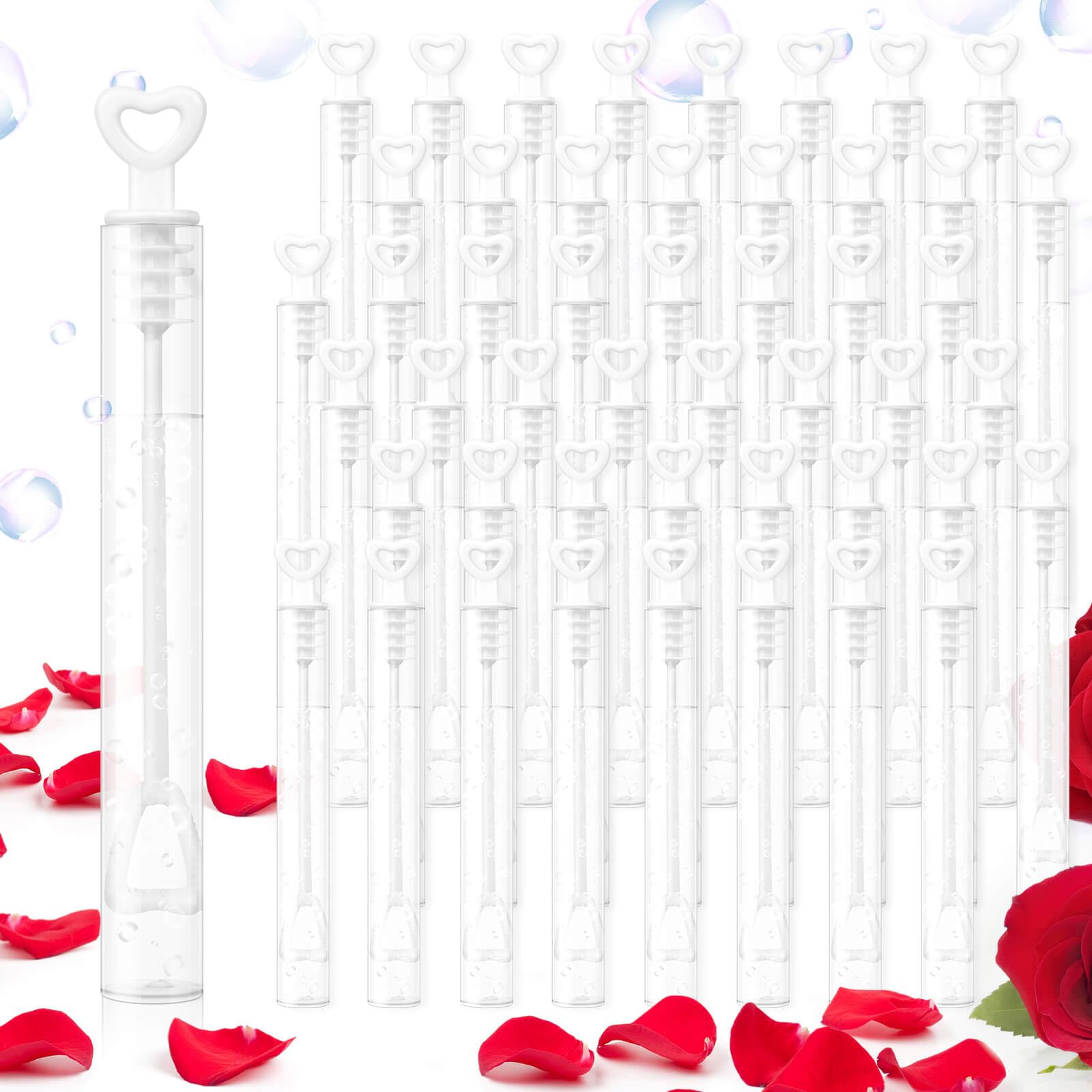 Beria Toys for 3-8 Year Old Kids: 48 Pcs Mini Bubble Party Bag Fillers Heart Bubble Tubes with 5ml Bubble Liquid Solution Bubbles for Kids 3 4 5 6 7 8 Wedding Party Favours Boys Girls