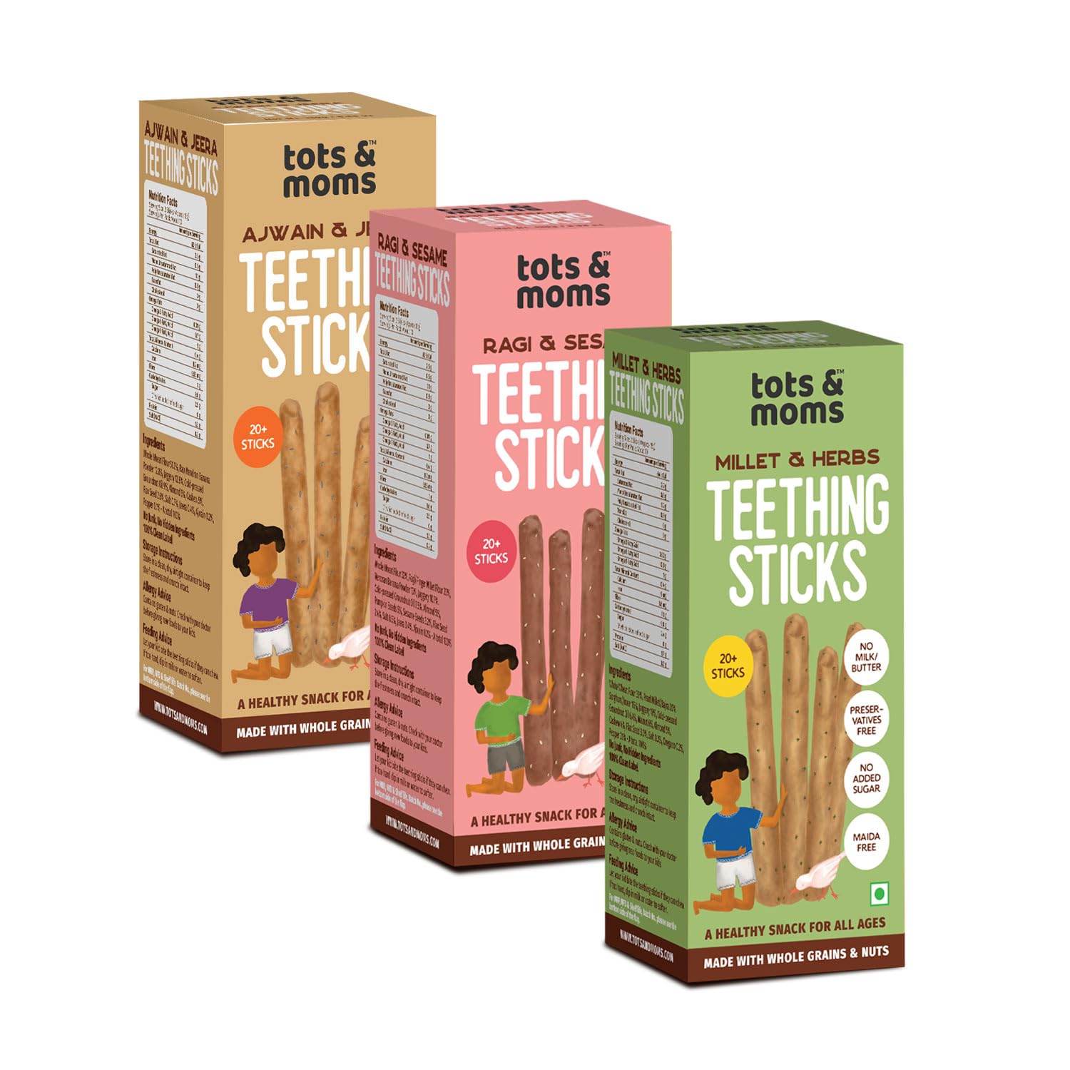 Tots and Moms Teething Sticks Made with Jaggery for Kids, 12Months+, Pack of 3-150g Each | No Maida, No Sugar, No Preservatives | Nourishing Teething Treat-image-44