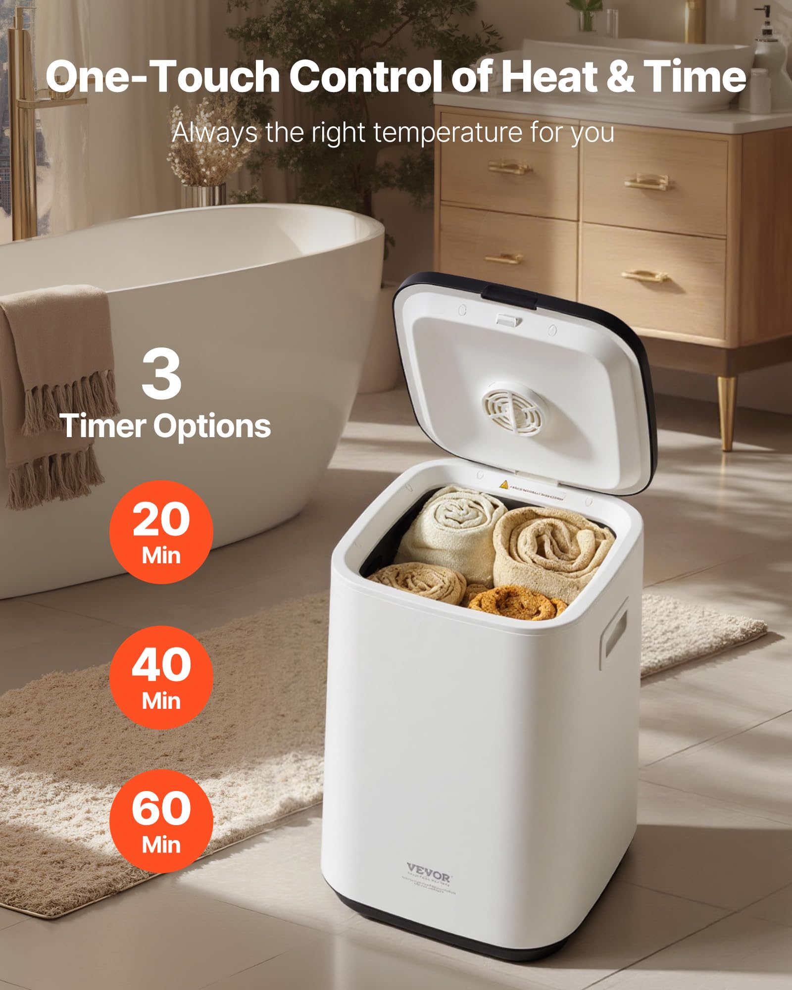 VEVOR Scaldasalviette 20L con Schermo LED Timer Regolabile Spegnimento Automatico Bianco