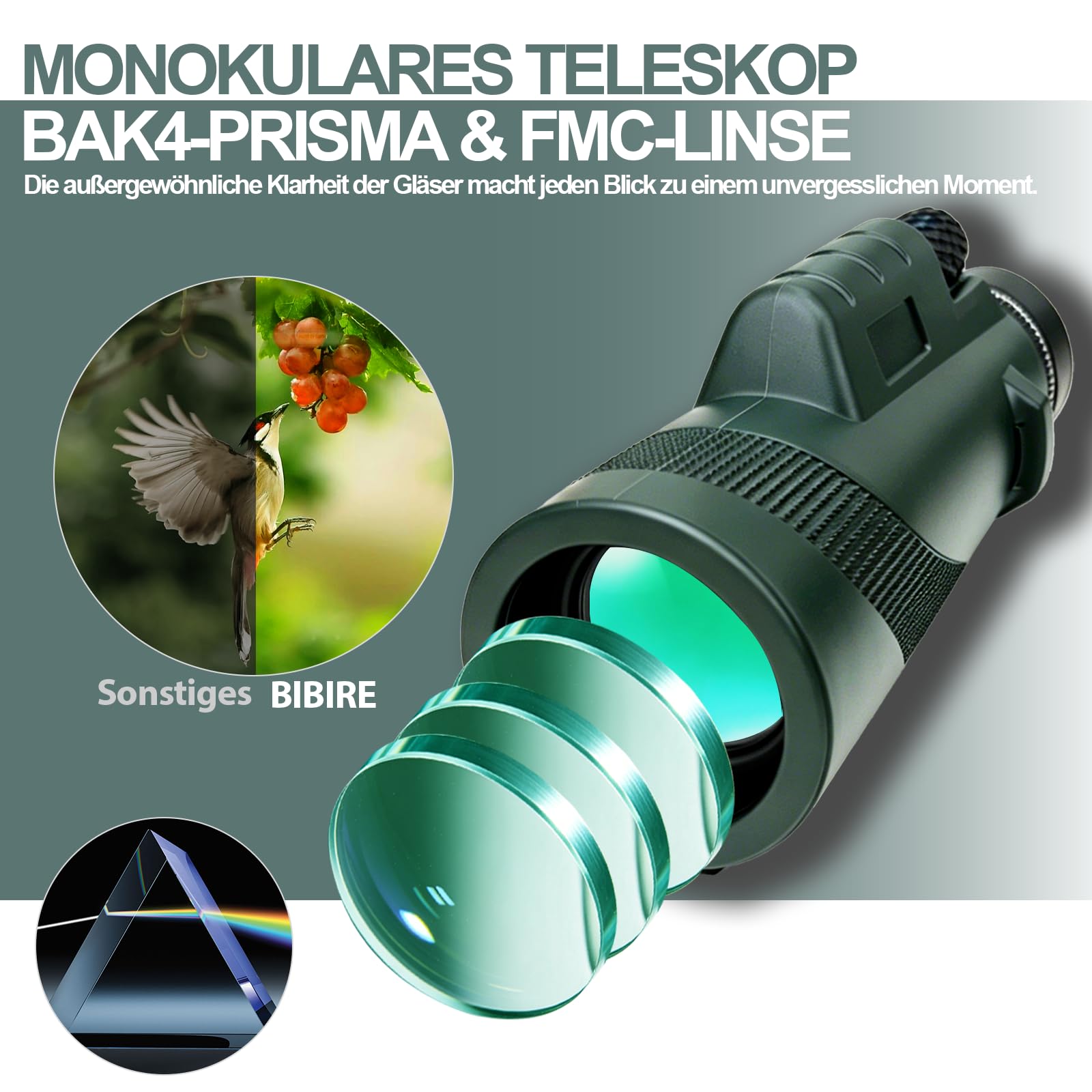 BIBIRE 40x60 Monokular-Fernrohr für Erwachsene, hochvergrößernd