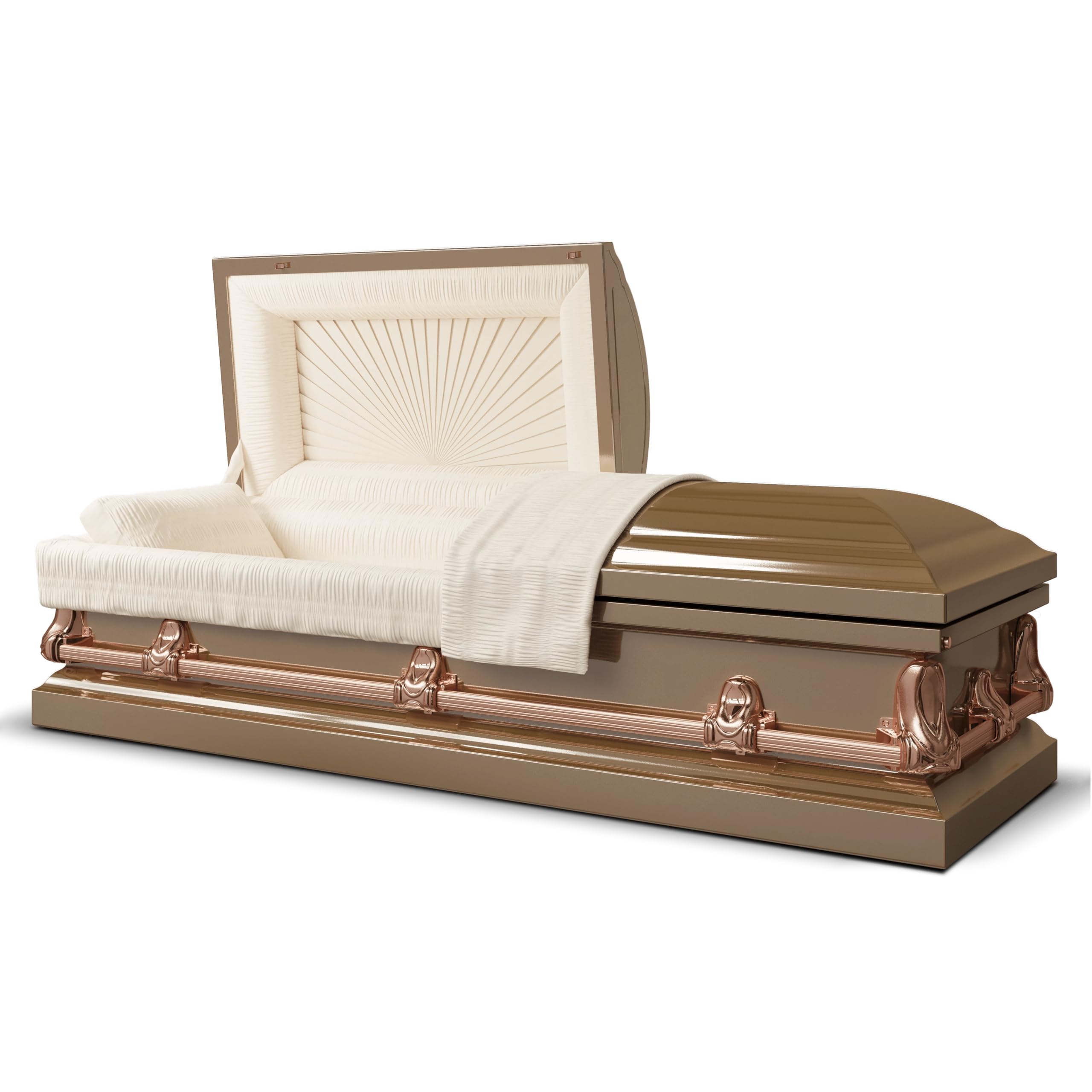 Titan Casket Elegant Orion Series Handcrafted Steel Casket with Luxurious Copper Finish & Rosetan Crepe Interior, Reinforced Handles, Adjustable Bed with Gasketed Sealer