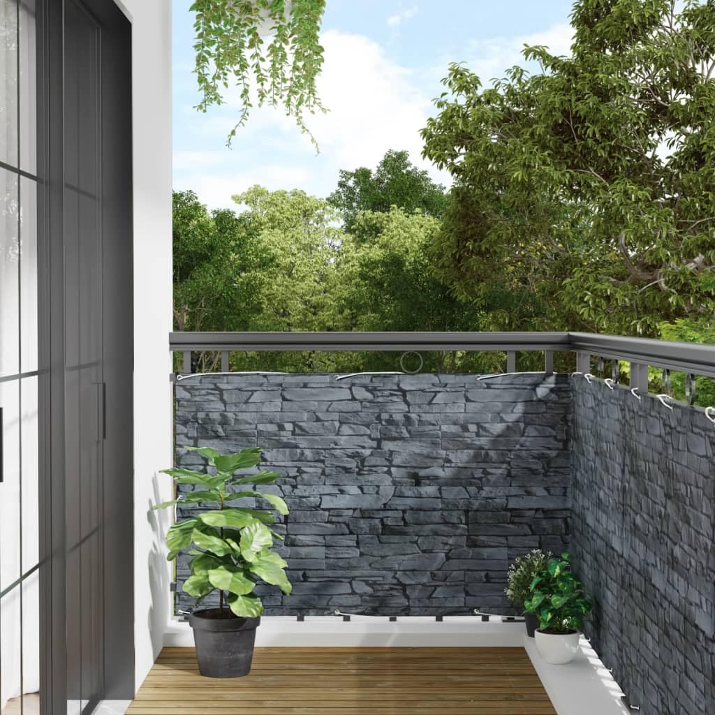 Lauuoeriau Hardware,Fencing & Barriers,Fence Panels,Balcony Privacy Screen Ledge Stone Look Grey 400x90 cm PVC