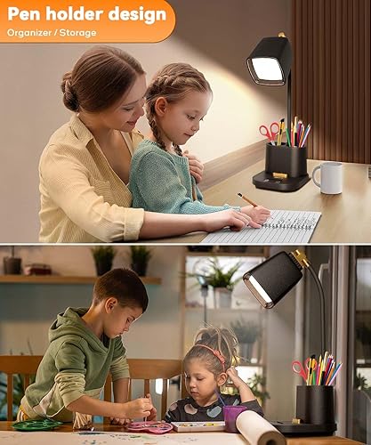 Miniatura 5 de Lámpara de escritorio con 2 puertos de carga USB, lámpara de escritorio para dormitorio universitario esencial para niñas, cargador USB pequeñas