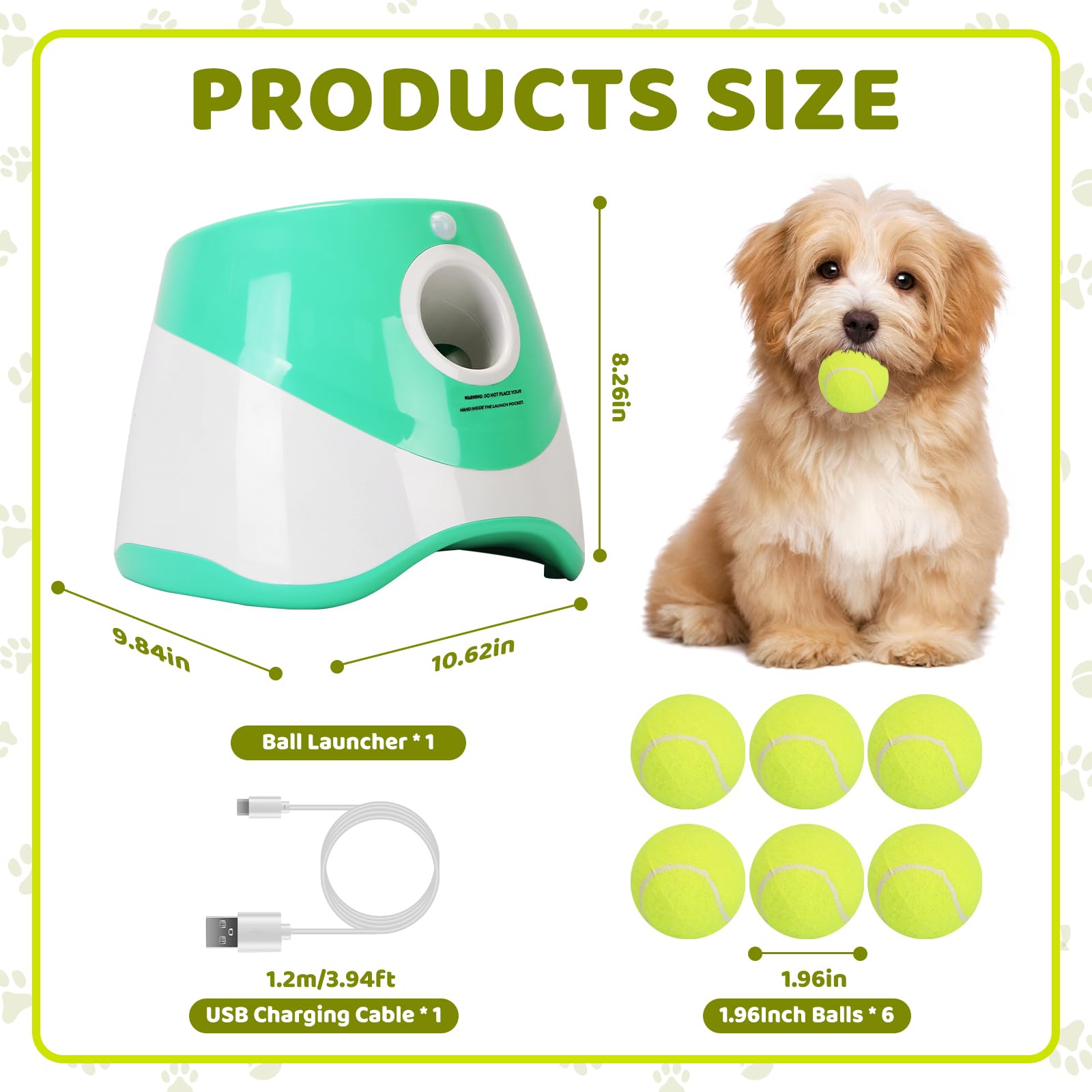 Lanceur de balles automatique pour chiens, lanceur de balles interactif pour chien avec 6 balles en ETPU de 5 cm, 3 paramètres de distance réglables (25 à 8 m), jouet d'entraînement pour intérieur et