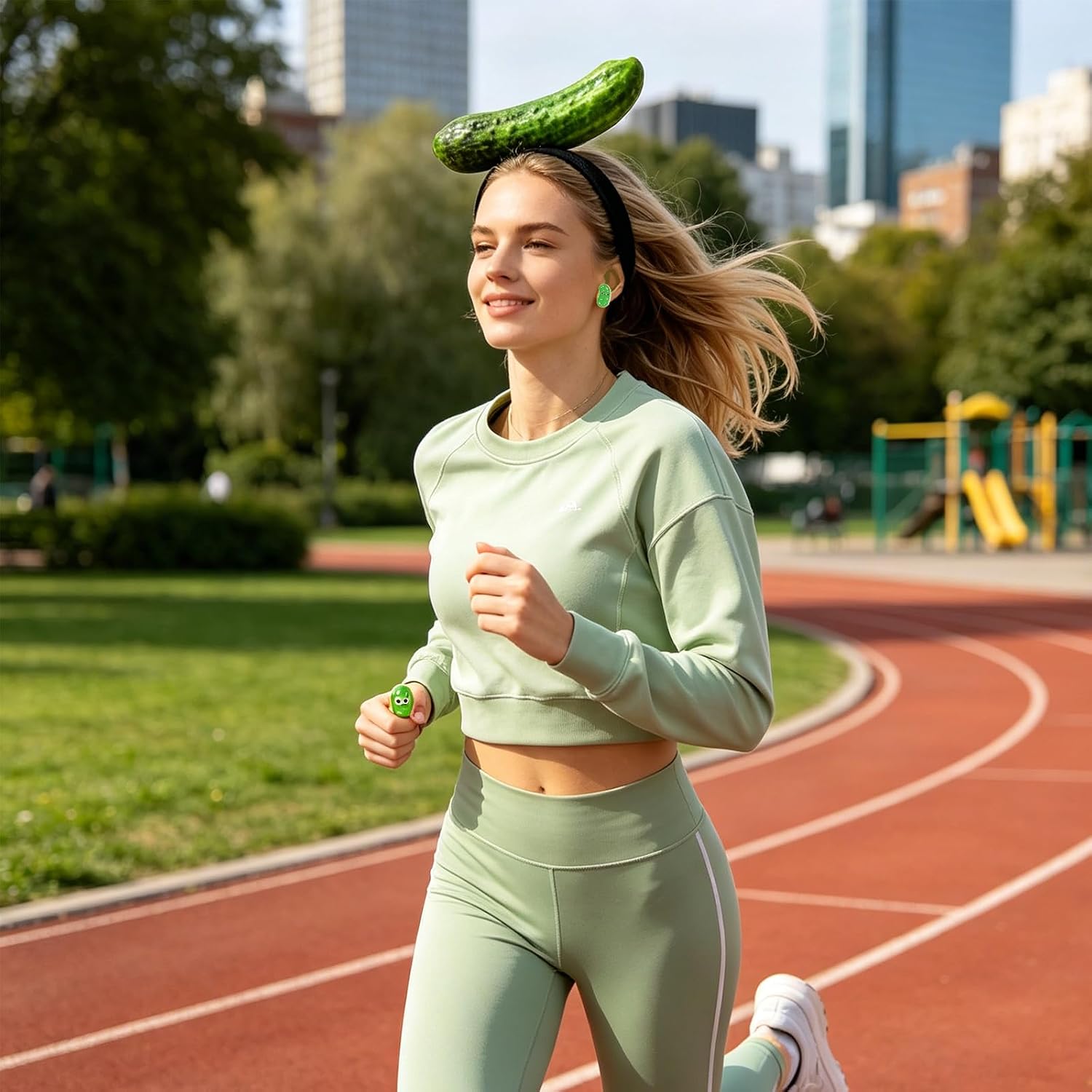 4PCS Pickle Headband, Fun Cucumber Design, Ideal for Costume Parties and Cosplay Events, Includes Two Cucumber Earrings and Two Hair Accessories