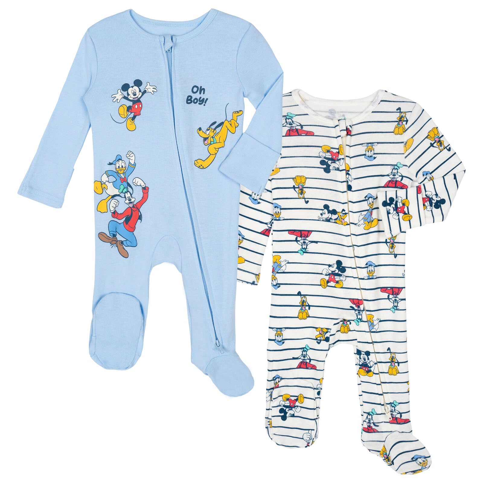 Disney Baby Boys' 2-Pack Footed One-Piece Sleep N' Play Newborn to Infant 12 Months Sky Blue / Cream, Mickey & Friends