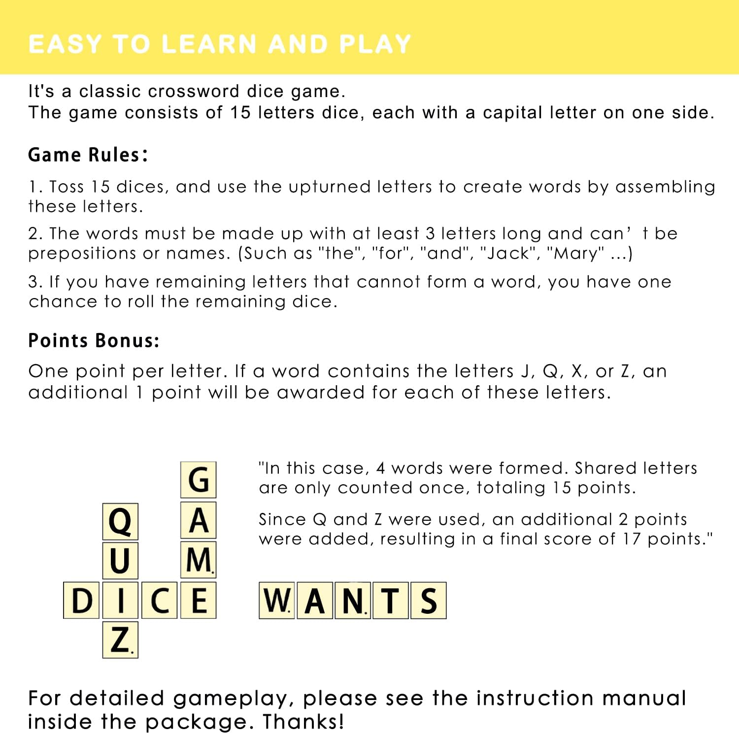 Full Alphabet Crossword Dice Game | Upgraded | 2 Sets of Word Dice - 30 Large Lettered Dice | Fun Family, Travel & On-the-Go Word Game