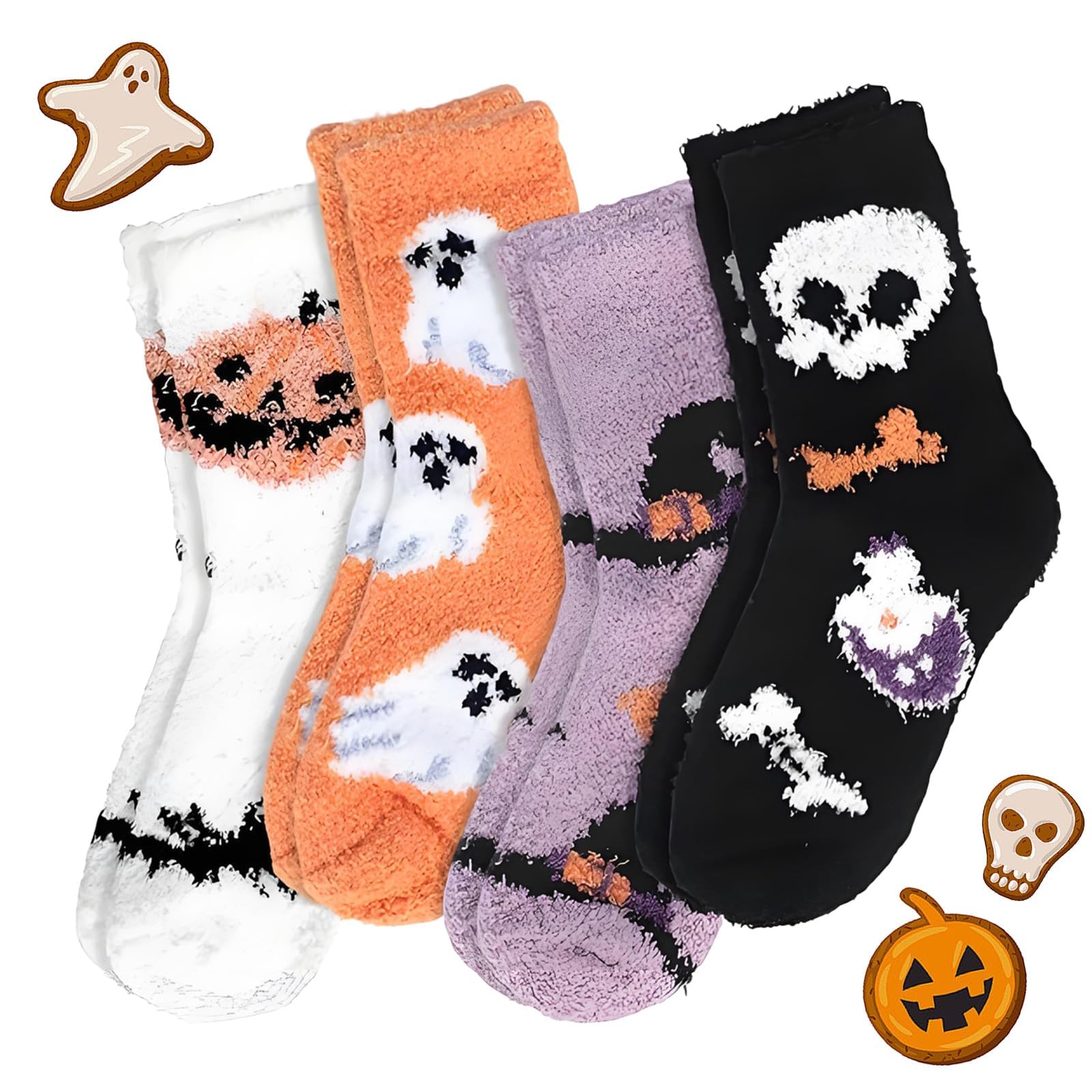 Agogue 4 Paar Halloween Socken Set - Flauschige Kuschelsocken Für Damen Größe 34-41