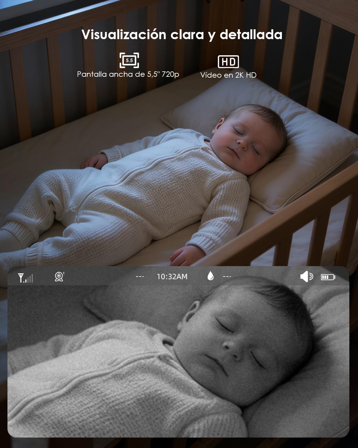 CZEview Babyphone con cámara y aplicación, Monitor de bebé con Video de 5,5 Pulgadas sin WiFi Entre la cámara y el Monitor, transmisión por móvil WiFi, visión Nocturna, Audio bidireccional, VOX