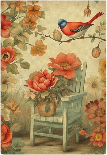 Banderas de jardín de hortensias de colibrí con texto en inglés Hello Summer para exteriores, de 12 x 18 pulgadas, doble cara, arpillera, pájaros,