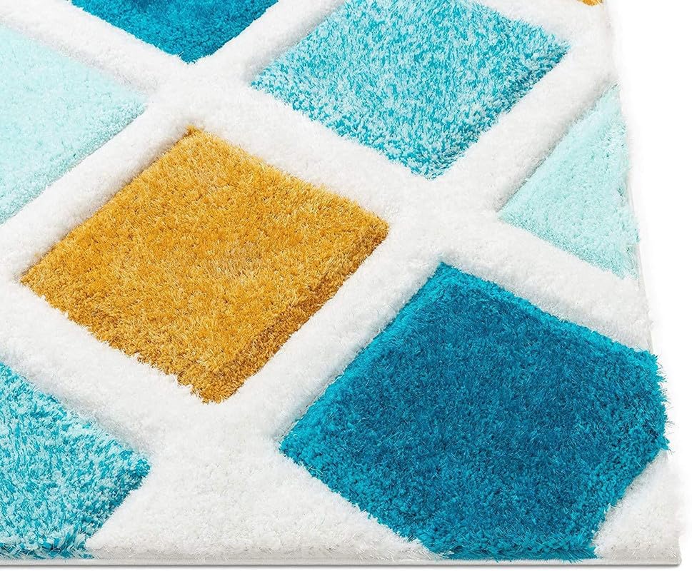 Image of Shaggy Carpet for Home 8X10 FEET Ultra-Soft, Thick, and Stylish Shag Texture Ideal for Living Room, Bedroom, or Office - Easy to Clean and Perfect (Yellow Blue White,)