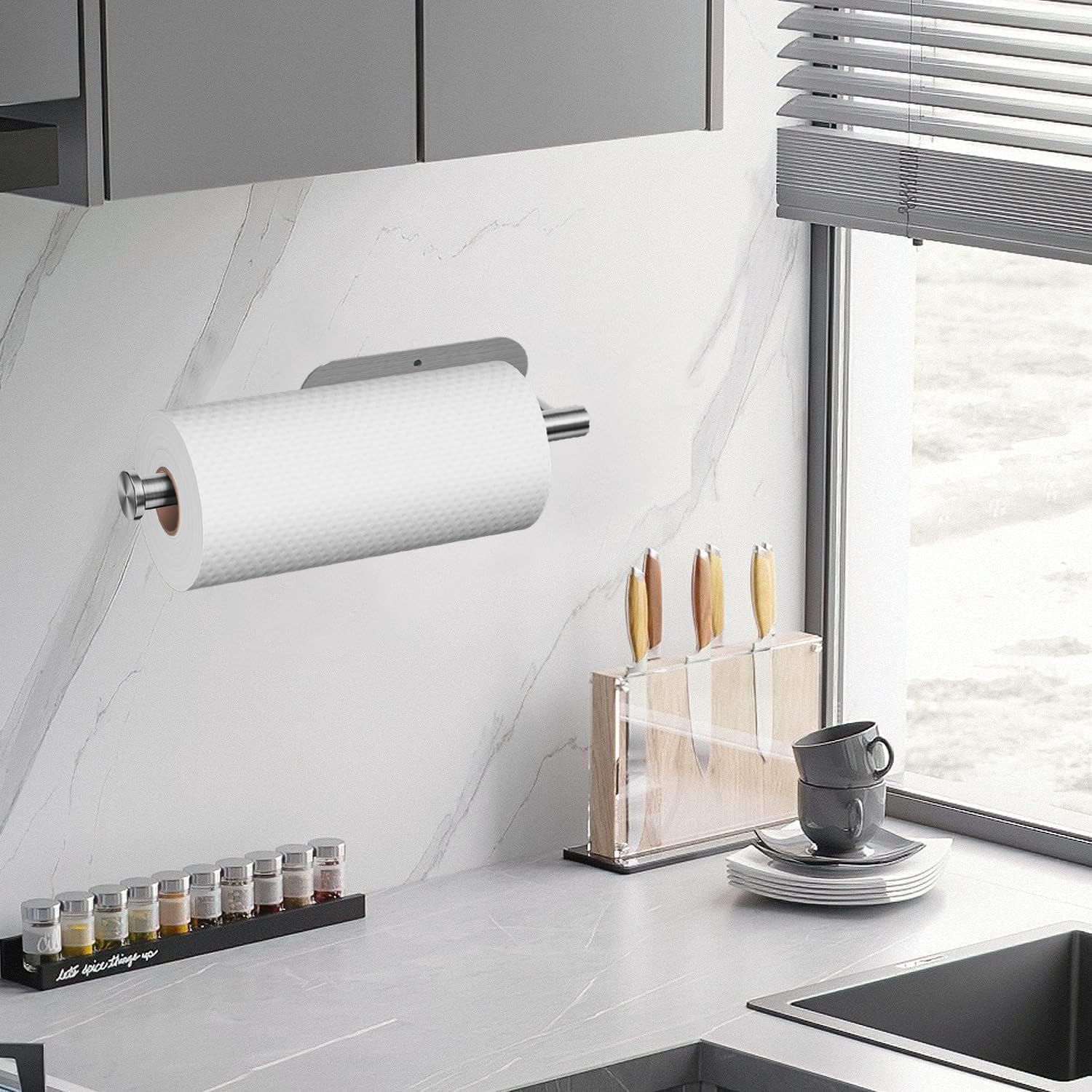 Paper Towel Holder Under Cabinet Wall Mount,Self Adhesive and Drilling Paper Towel Holder,SUS304 Stainless Steel Paper Towel Roll Rack,Silver Paper Roll Holder for Kitchen Bathroom Home Essentials