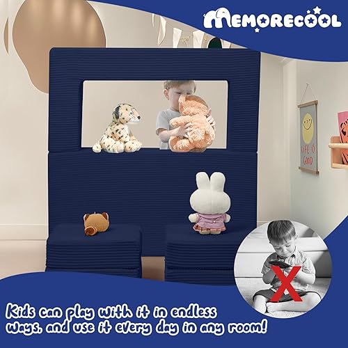 Miniatura 80 de MeMoreCool Sofá modular para niños, sofá convertible suave para niños, silla de espuma de felpa plegable gris para diversión en la sala de juegos de