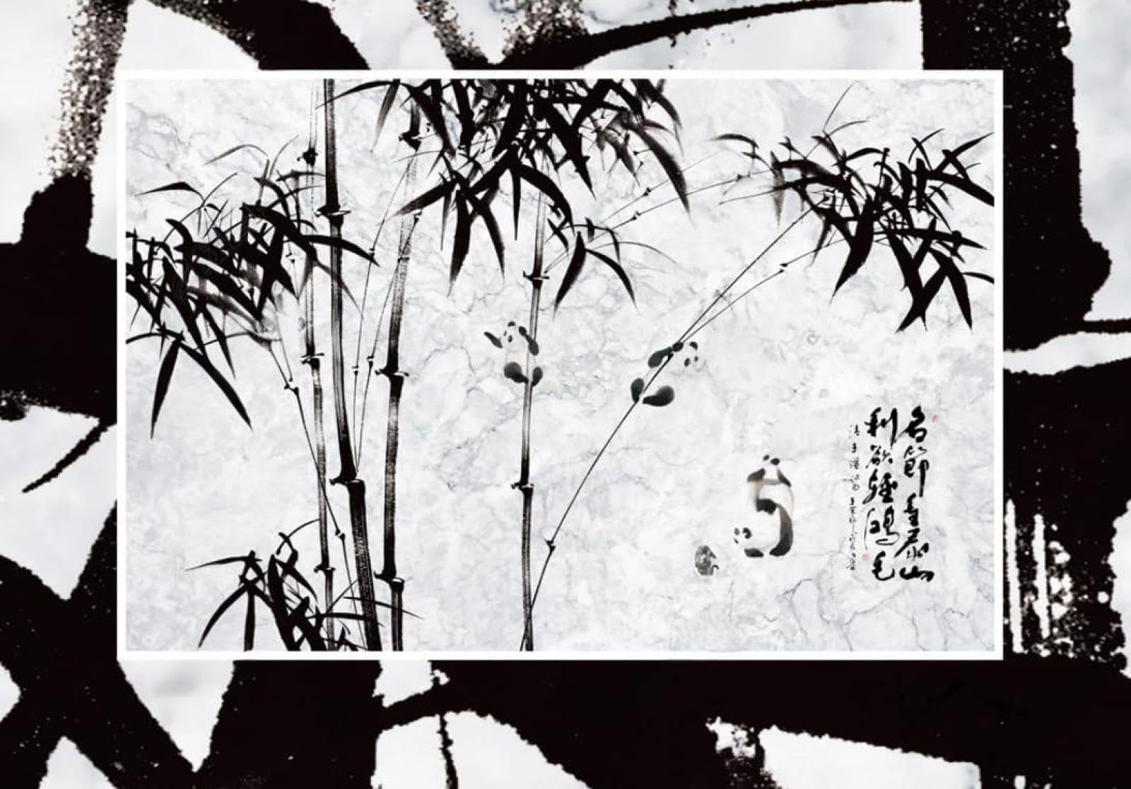 Encre De Chine Noir Et Blanc Bambou Panda Art Papier Peint 3D Installation Facile Intissé Tapisserie Bureau Salon Canapé Chambre Décoration Murale-300cm×210cm