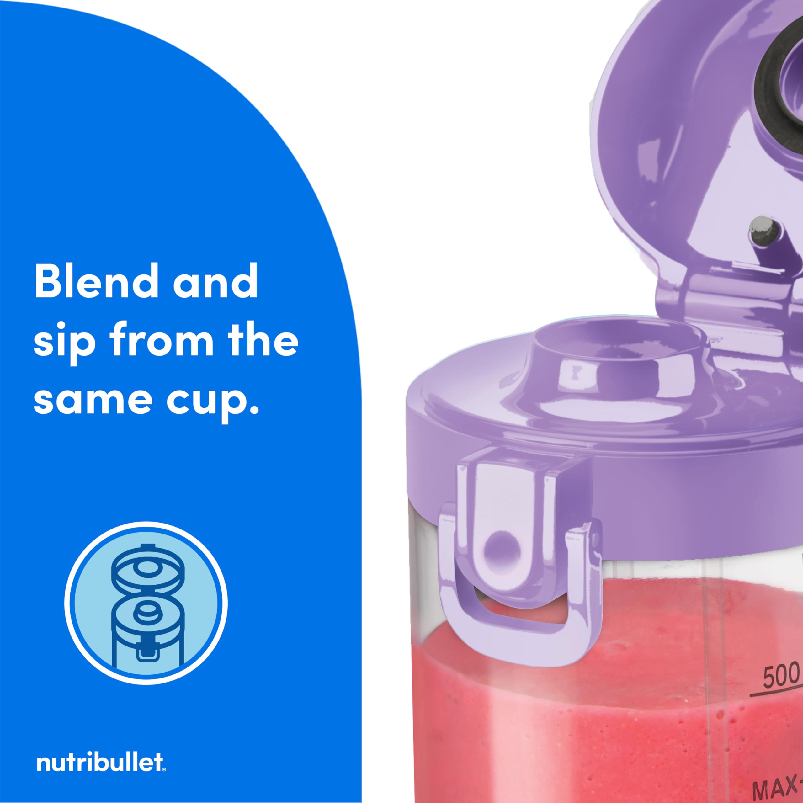 nutribullet Batidora portátil, inalámbrica, recipiente de 20 onzas, licuadora personal para batidos, recargable por USB-C, morado claro, NBPB50100LP