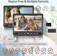 Vista 4 de 10.5" Dual Portable DVD Player, Arafuna Rechargable Car Screen Play A Same or Two Different Movies, Headrest for Car with 5-Hour, Support USB/SD