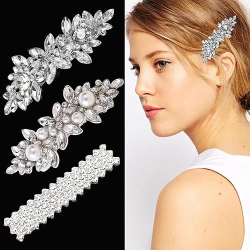 BOYIVI 3 pinzas para el cabello con diamantes de imitación, pasadores para el cabello con flores, perlas de cristal, horquillas francesas,