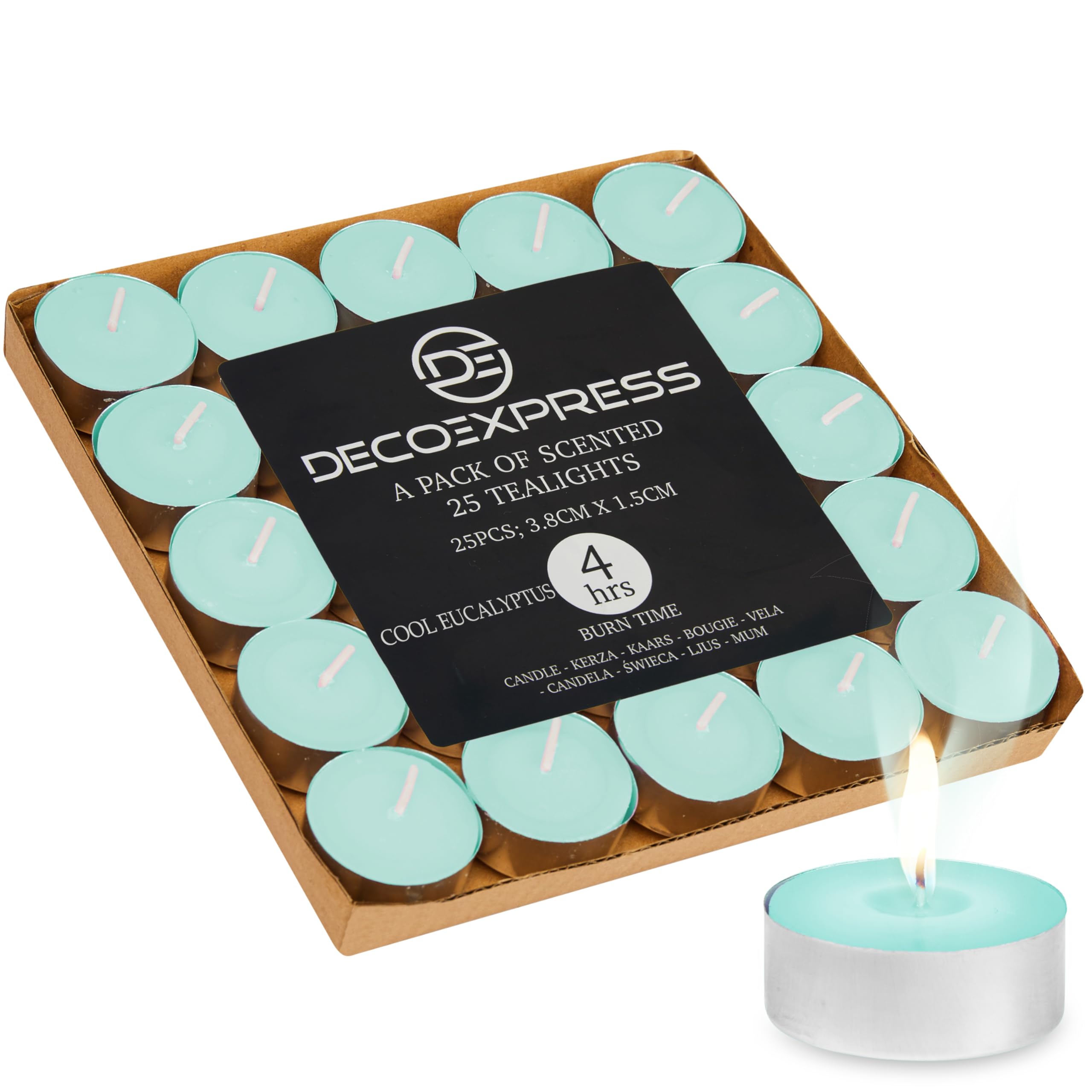 Velas 2024: Cada vela está diseñada para proporcionar una experiencia segura y saludable. Este pack es excepcional para decorar tu hogar sin preocupaciones (Eucalipto 25/4 Horas)