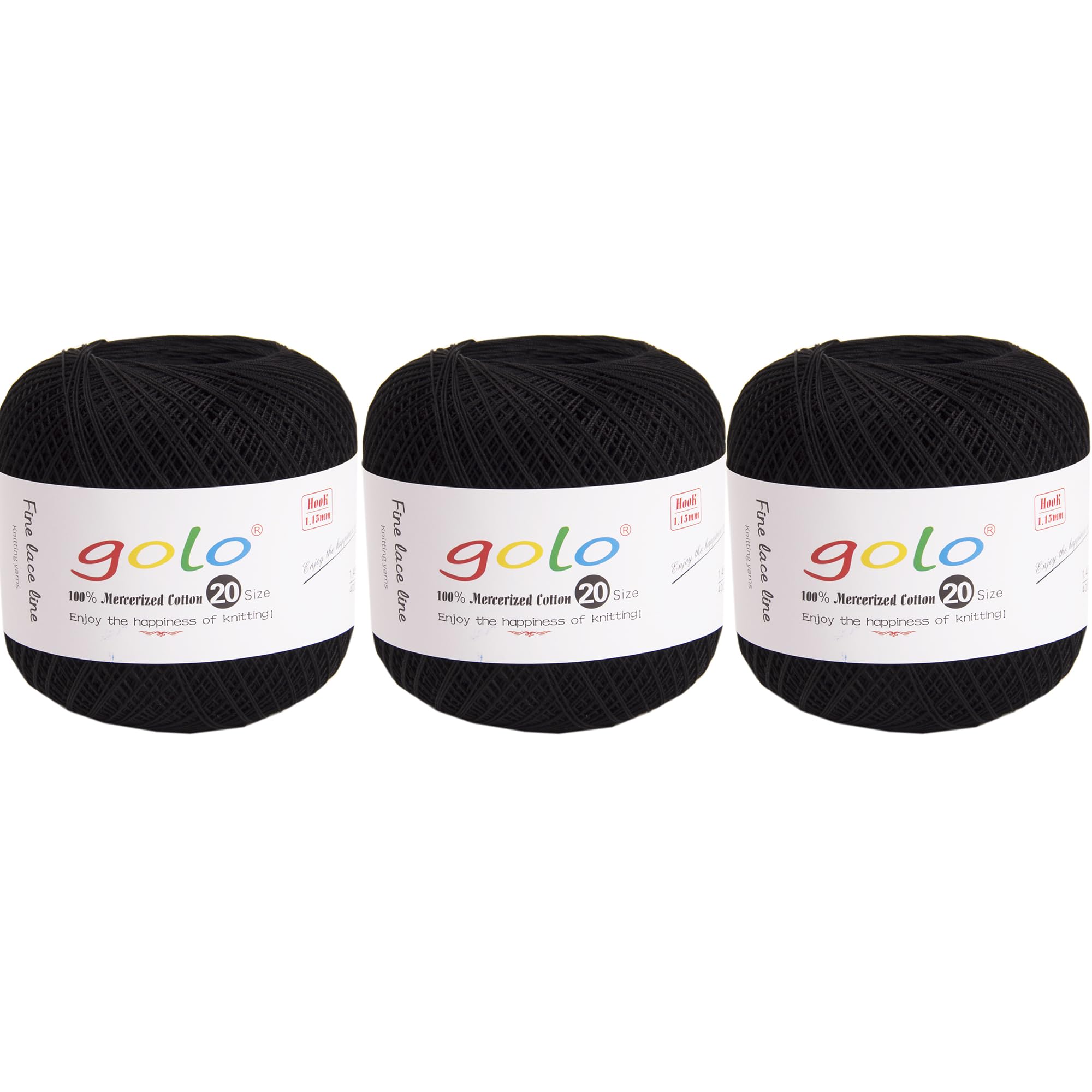 golo 3 Balls Crochet Thread Size 20 Embroidery Thread Crochet Yarn for Hand 901