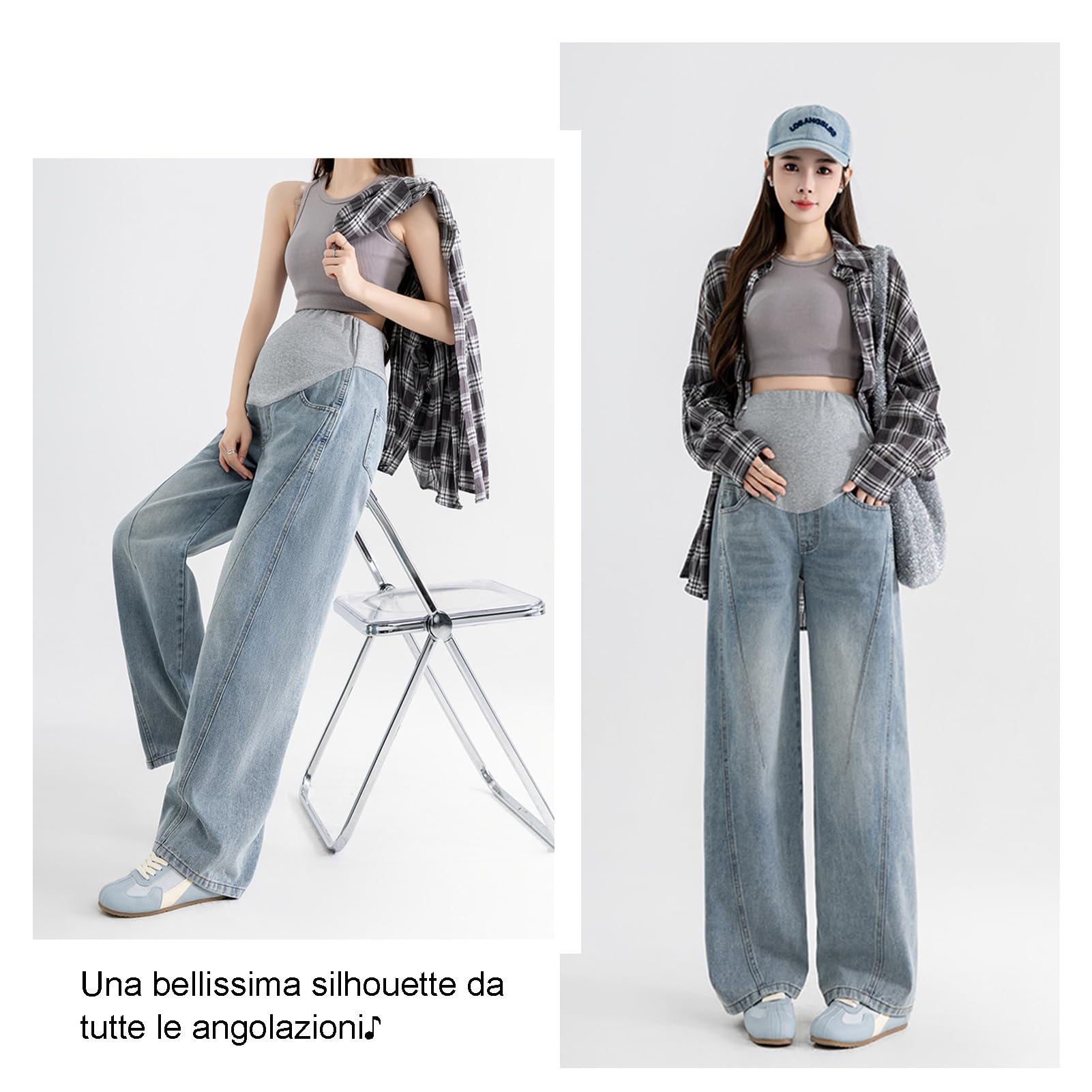 Jean de maternité, large, décontracté, avec ceinture réglable, pantalon tendance et pratique, adapté aux filles de moins de 170 cm